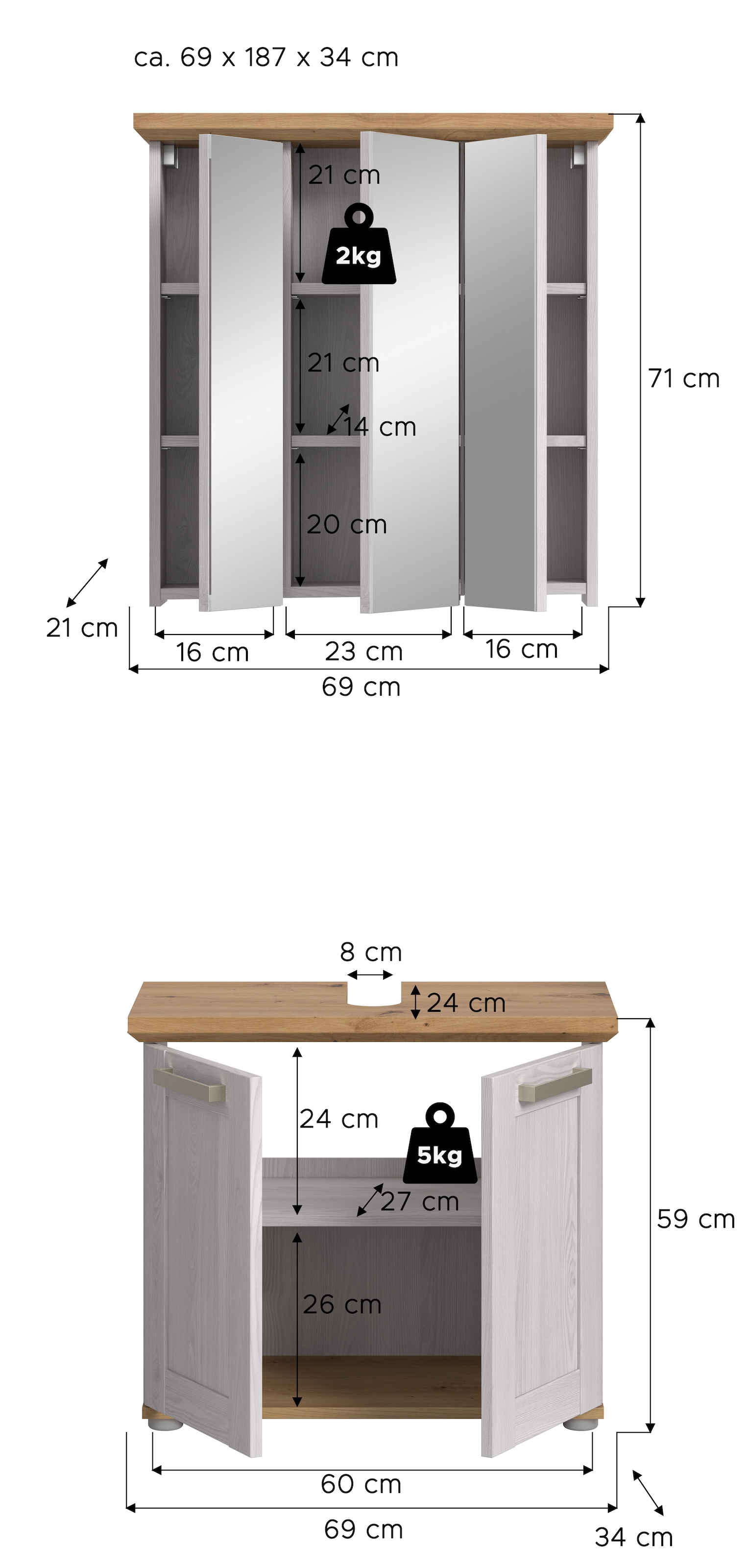 welltime Badmöbel-Set »COSENZA« best. aus: 1 Spiegelschrank, 1 Waschbeckenunterschrank, 2 Stk. tlg.