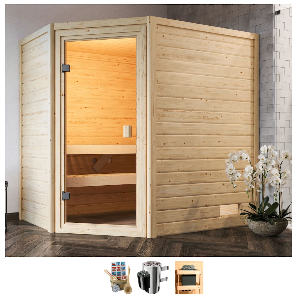 welltime Sauna »Juli«, 3,6-kW-Plug & Play Ofen mit int. Steuerung