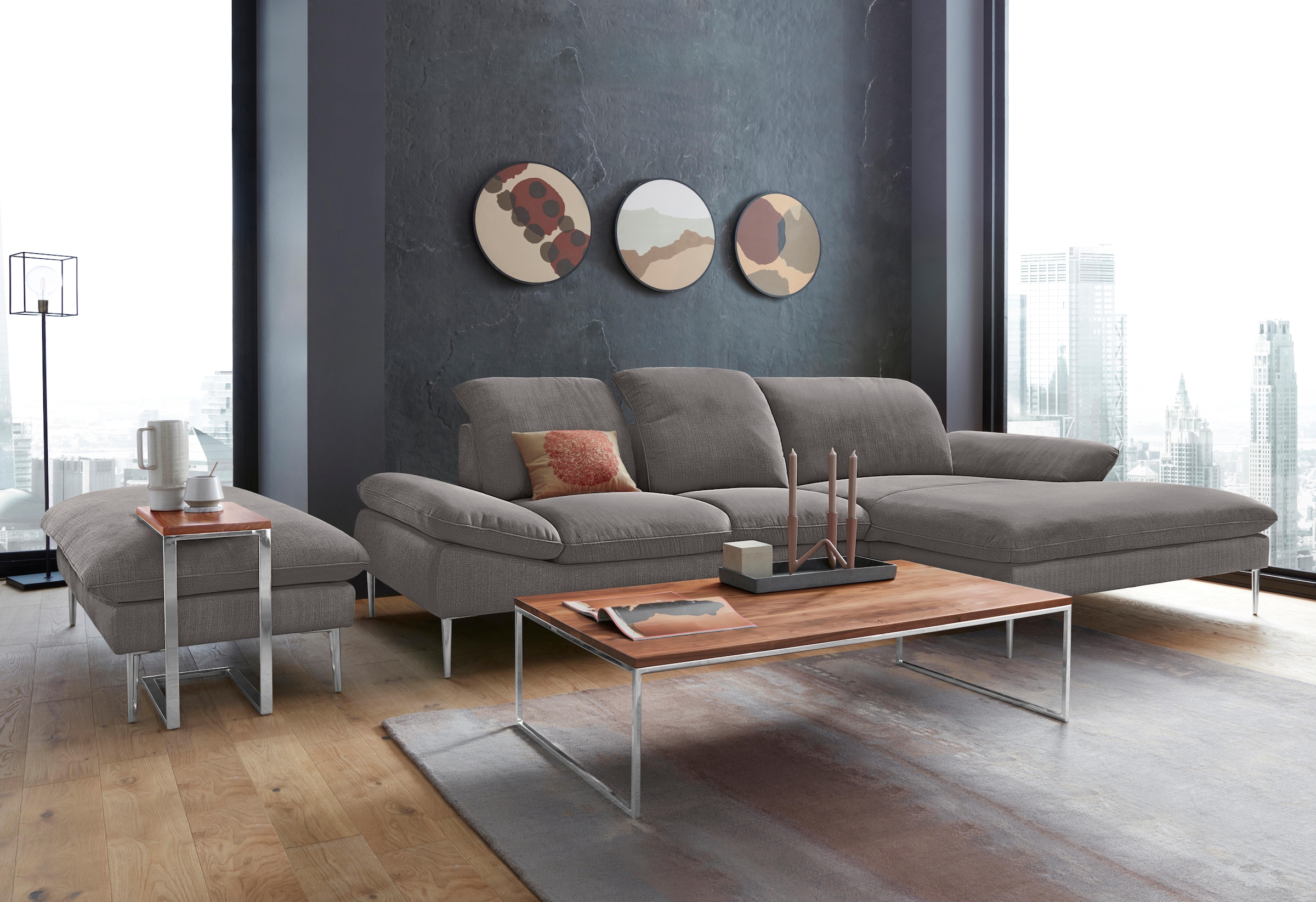 W.SCHILLIG Ecksofa »enjoy&MORE, Designsofa, elegant und bequem, L-Form«, mit Sitztiefenverstellung, Füße Chrom glänzend, Breite 310 cm