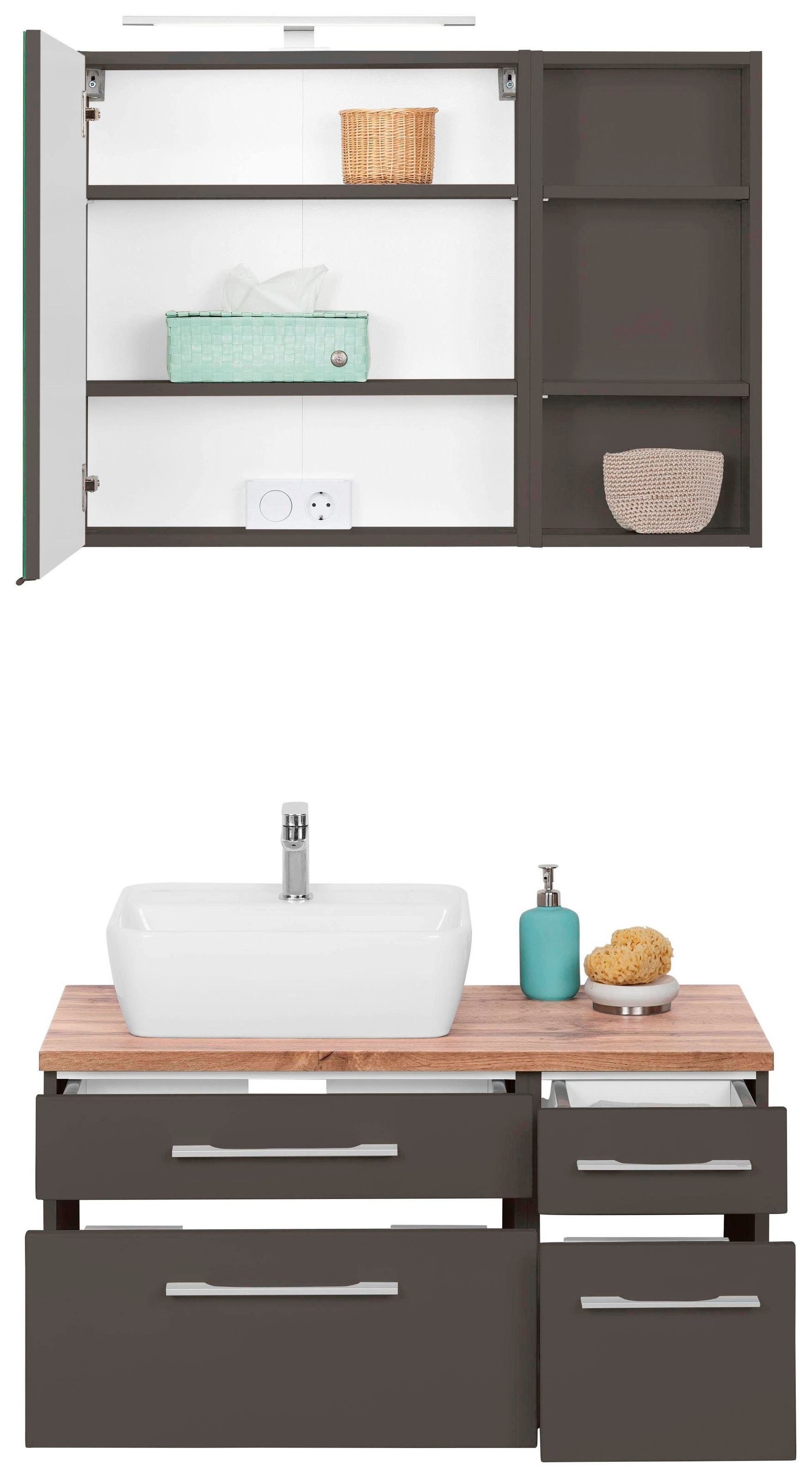 welltime Badmöbel-Set »Davos«, (3 St.), Breite 50 cm, mit eckigem Waschbecken