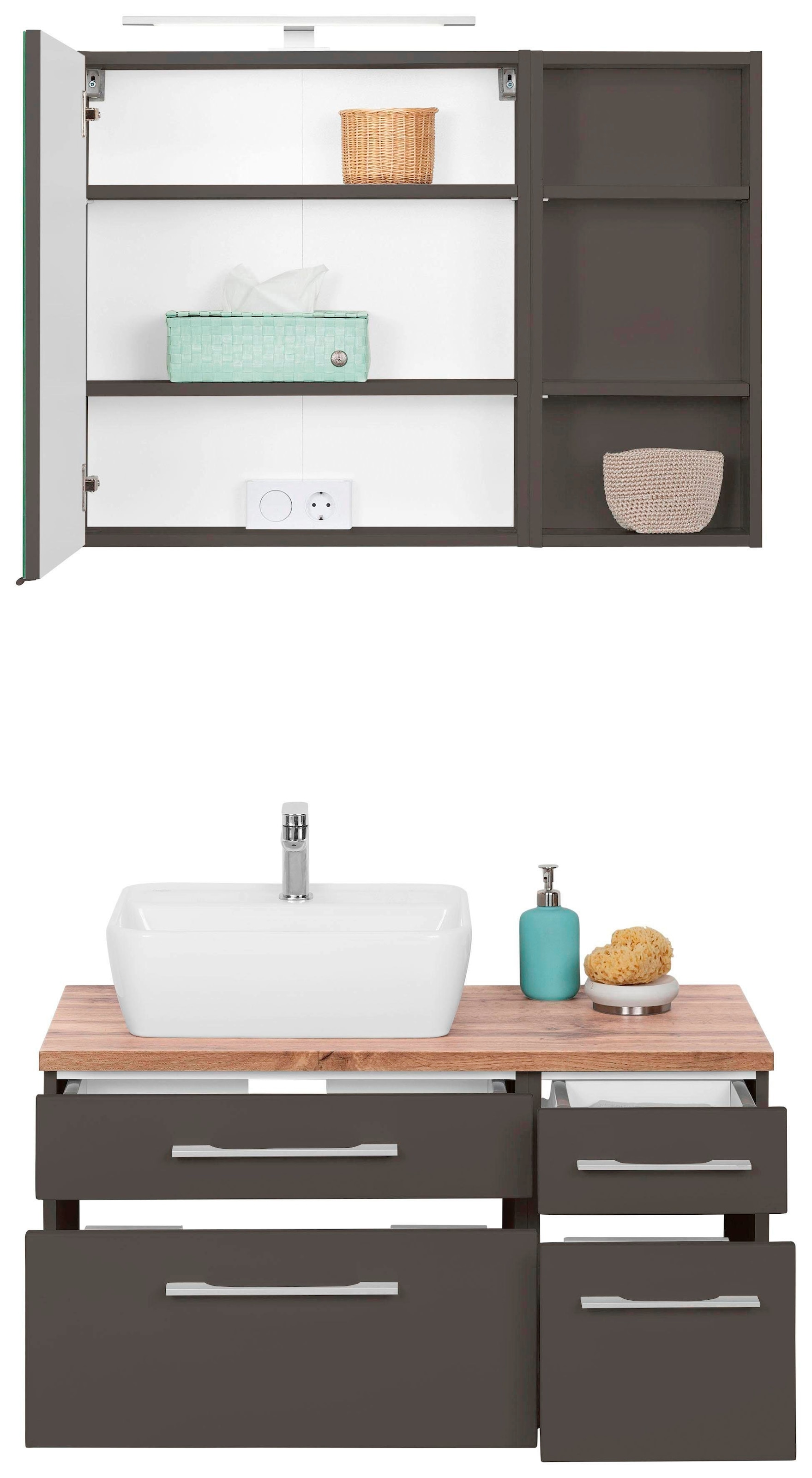welltime Badmöbel-Set »Davos« 3 Stk. tlg. Breite 50 cm, mit eckigem Waschbe günstig online kaufen