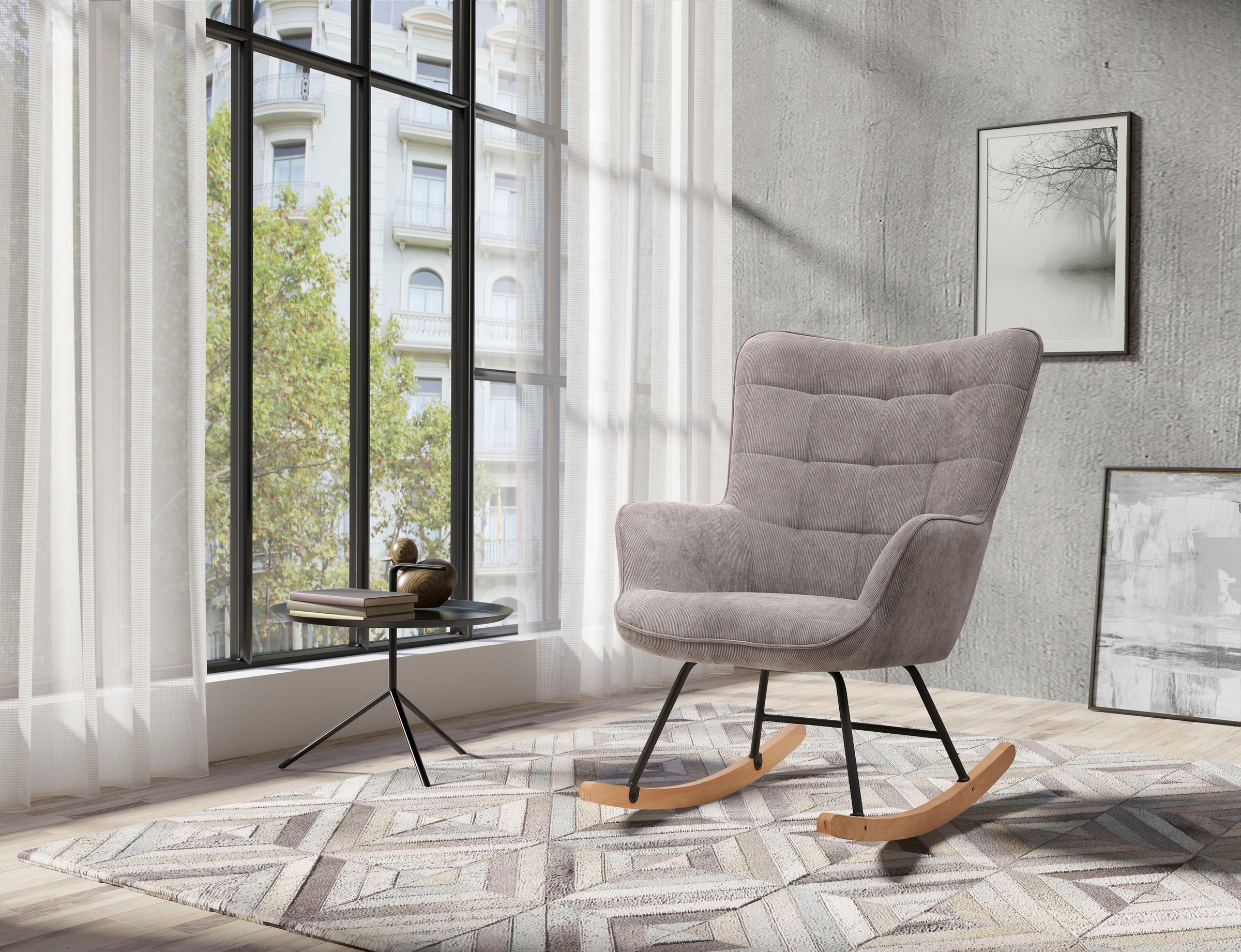 byLIVING Schaukelstuhl »Richie« () 1 Stk. moderne Metallbeine mit Holzkufe, günstig online kaufen