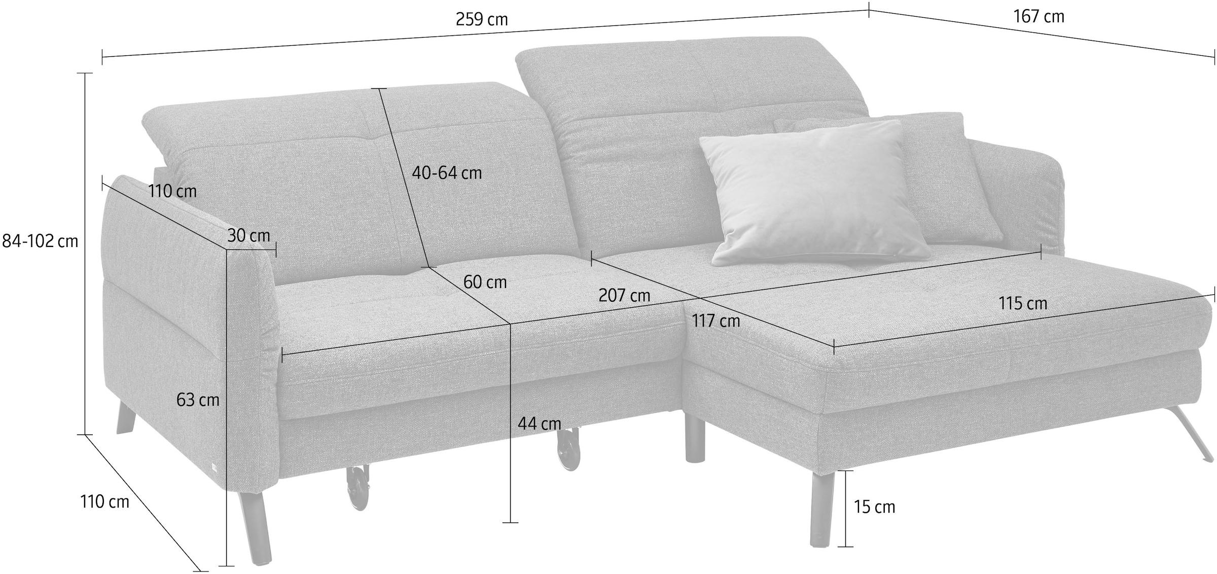 set one by Musterring Ecksofa »SO 4400 V«, wahlweise mit motorischer Bettfunktion & Kopfverstellung, Fuß schwarz