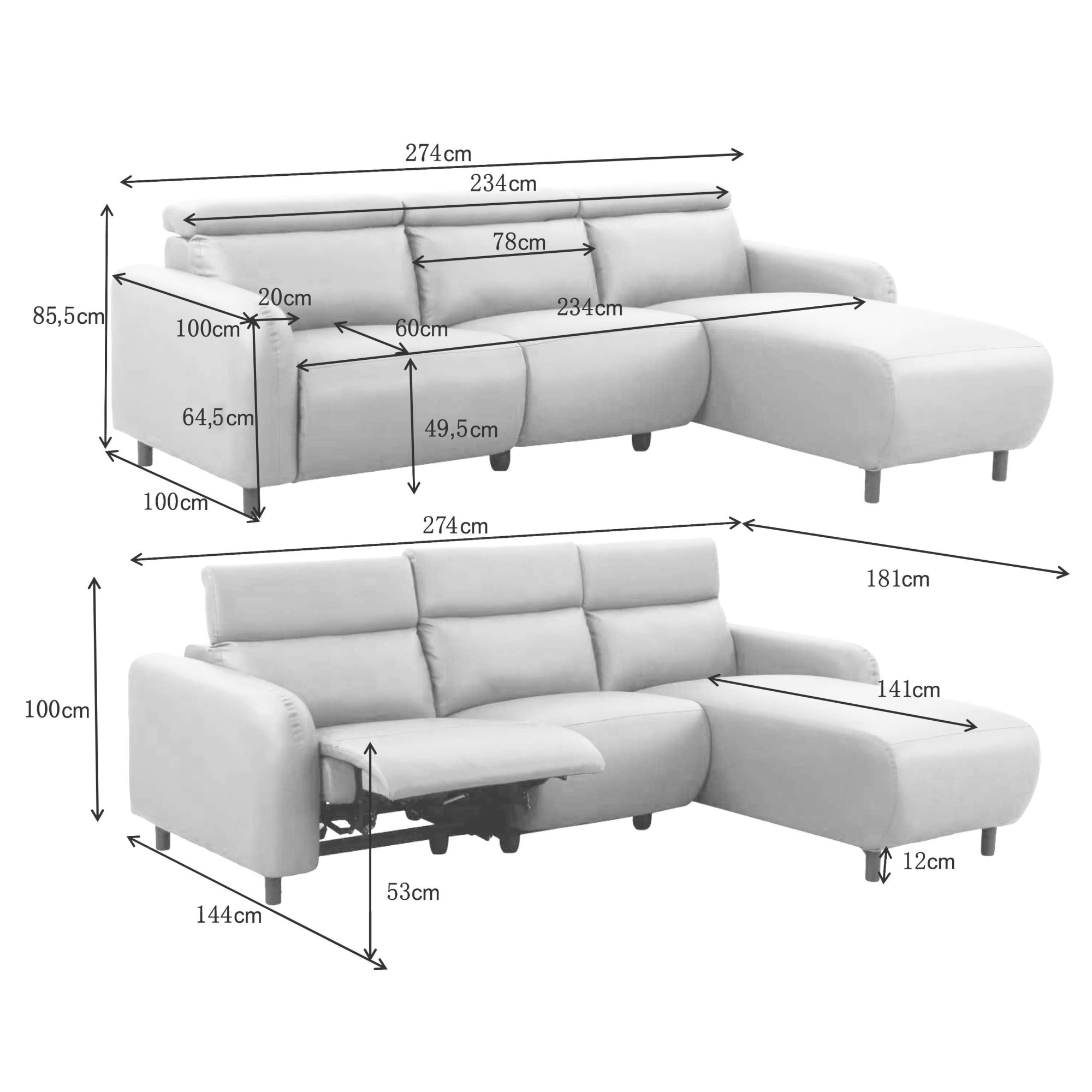 Home affaire Ecksofa »SKAANE Kunstleder, L-Form, 274 cm, manuelle u. elektrische Funktion,«, Kopfteilverstellung, Relax-und Liegefunktion, Federkernpolsterung