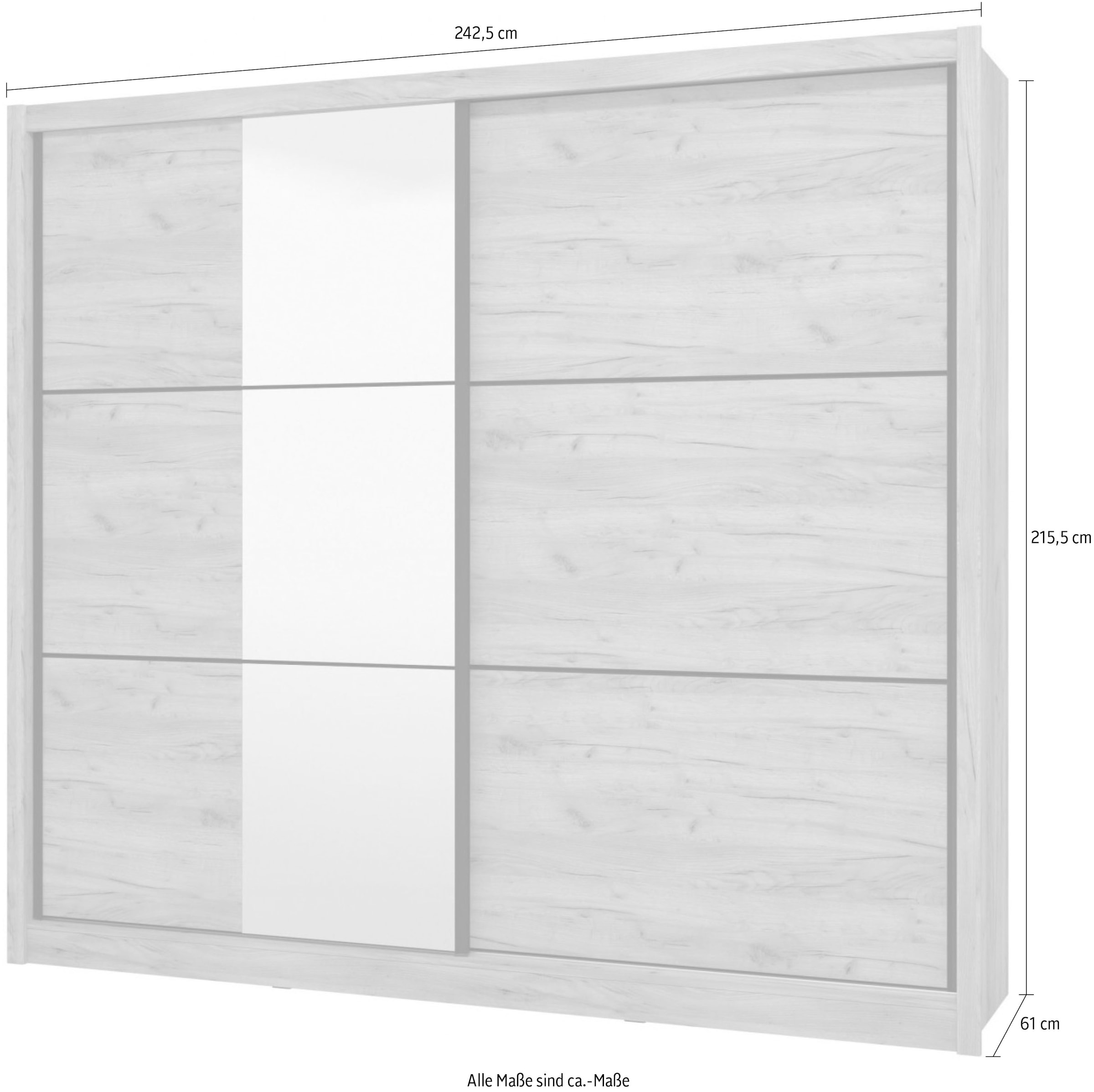 INOSIGN Schwebetürenschrank »Navara Kleiderschrank mit Spiegel Wäscheschrank Garderobe«, Kleiderschrank mit Spiegel, FSC®-zertifiziert, 242,5x215,5x61cm