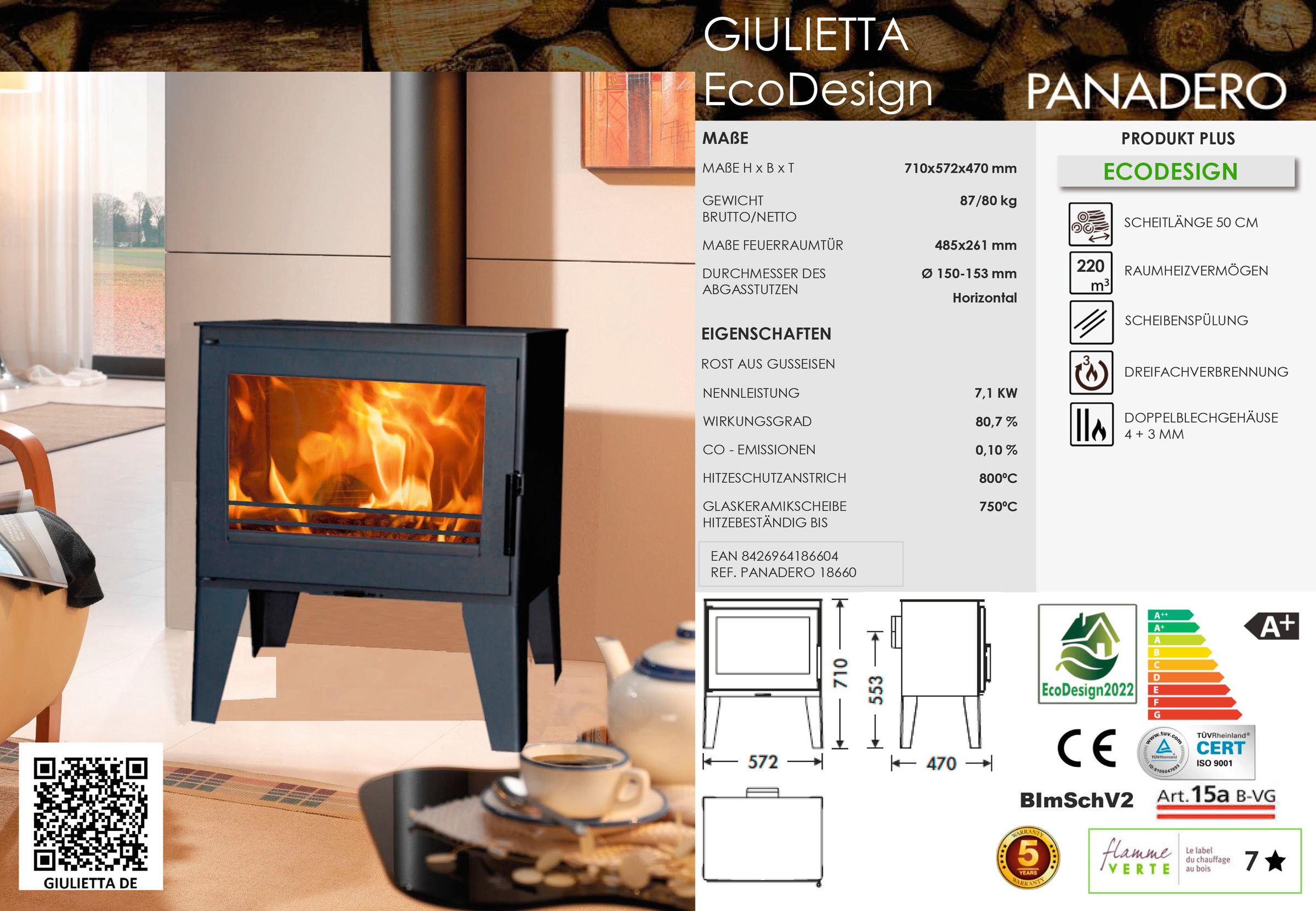 Panadero Kaminofen »Kaminofen Giulietta Ecodesign«