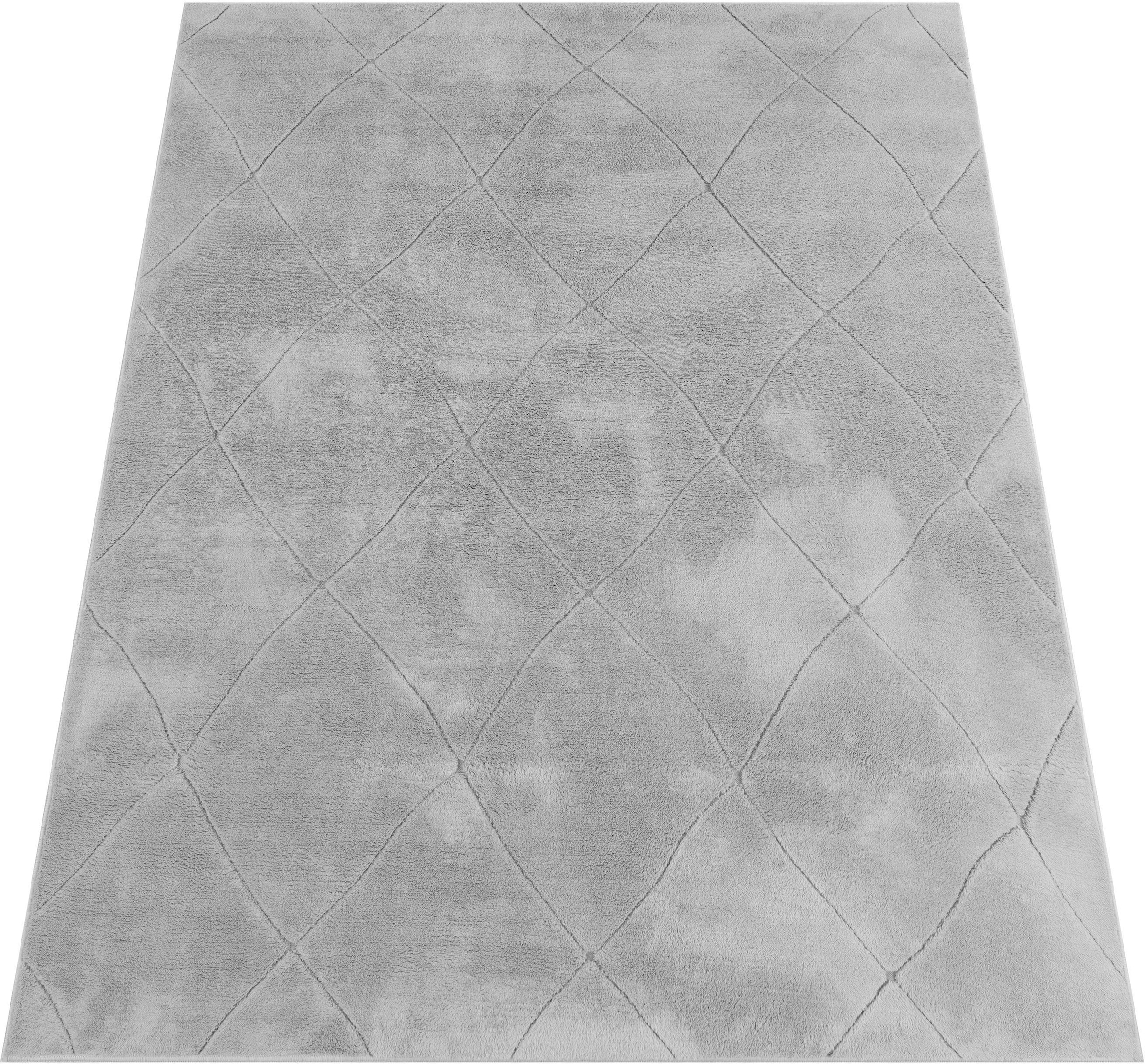 Paco Home Teppich »Utrecht 641«, rechteckig, 4 mm Höhe, Kurzflor, Uni Farben, 3D-Design, Rauten Muster, besonders weich