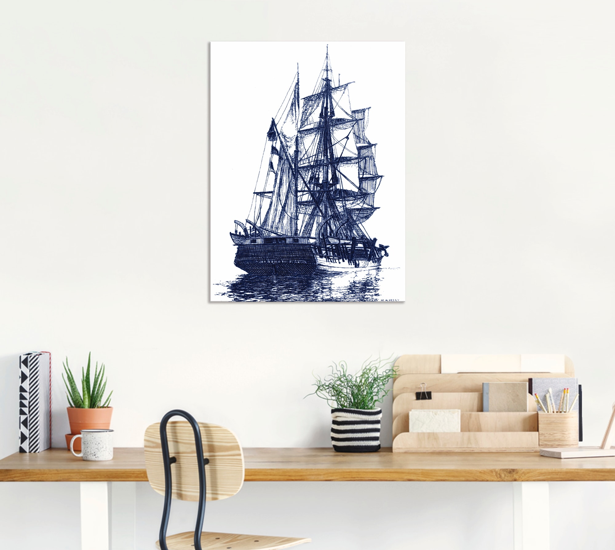 Artland Wandbild »Antikes Schiff in blau I«, Boote & Schiffe, (1 St.), als Alubild, Outdoorbild, Poster in verschied. Größen