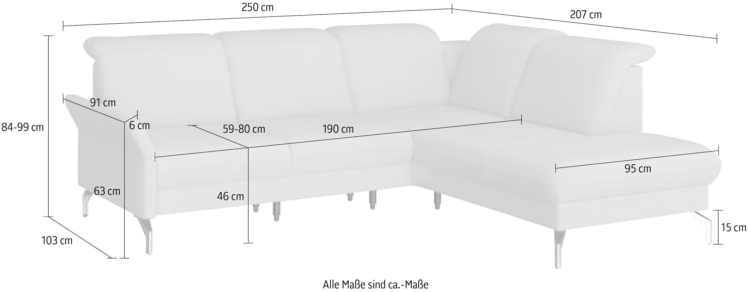 sit&more Ecksofa »Fashion L-Form«, wahlweise mit Kopfteilverstellung, Vorziehsitz, motorisch, Nickelfüße