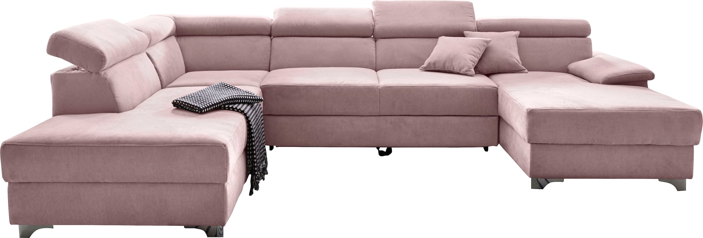 DOMO collection Wohnlandschaft »Mira, inklusive Kopfteilverstellung für mehr Wohlfühlkomfort, U-Form«, wahlweise mit Bettfunktion und Bettkasten, elegant und modern