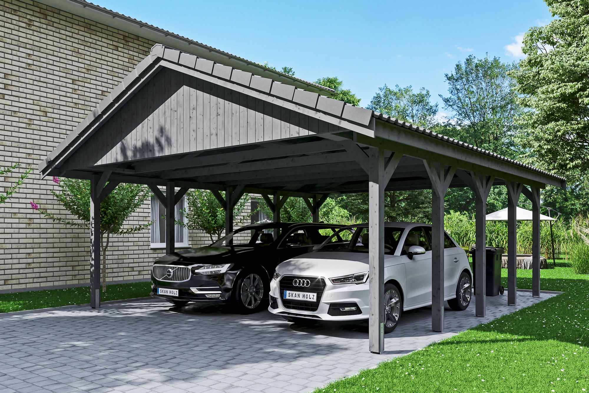 Skanholz Doppelcarport »Wallgau«, 530 cm, Schiefergrau, mit Dachlattung