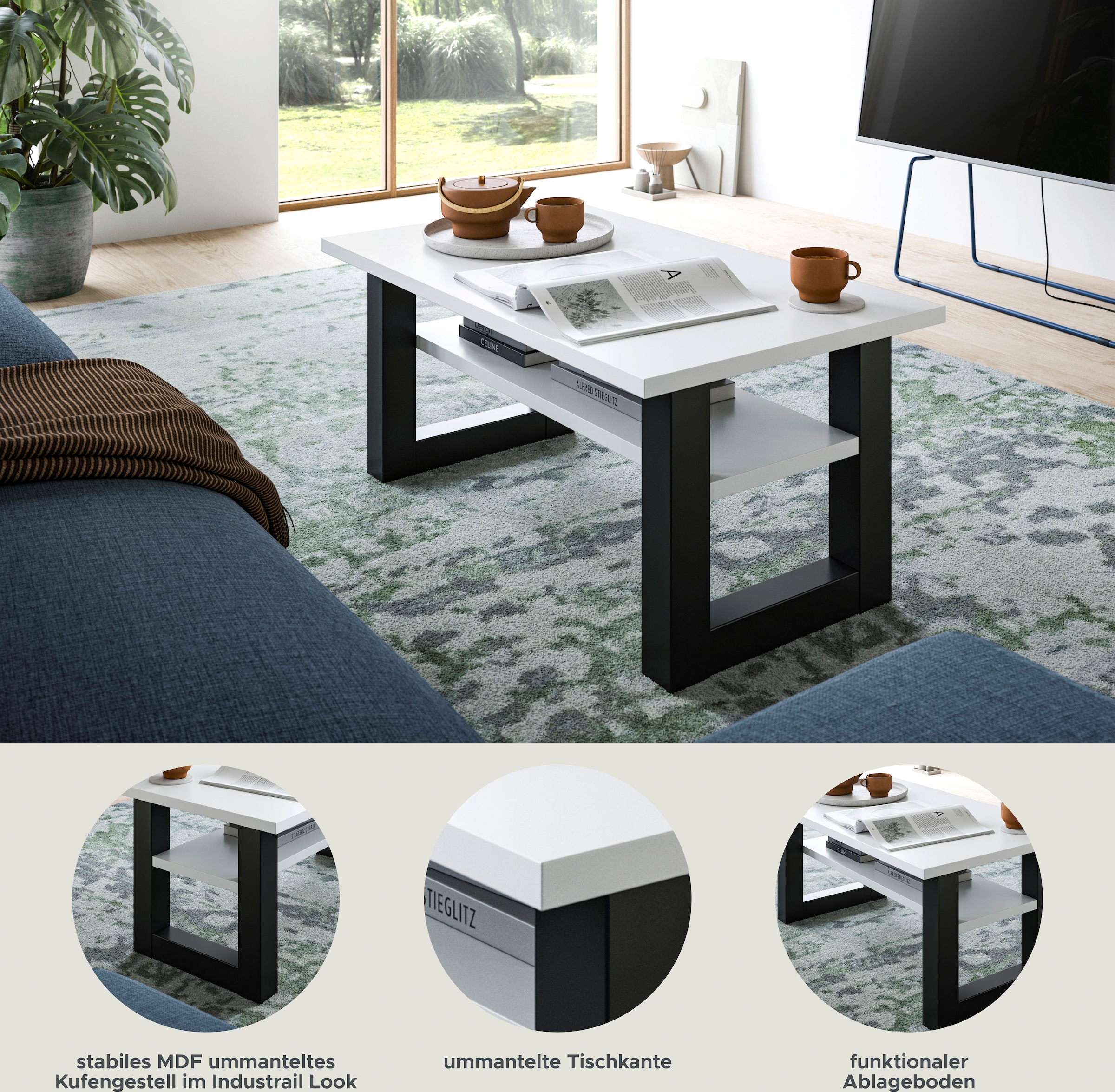 INOSIGN Couchtisch »Rail, Breite 90 cm, mit Ablageboden, inklusive Kufengestell«, Wohnzimmertisch, Beistelltisch