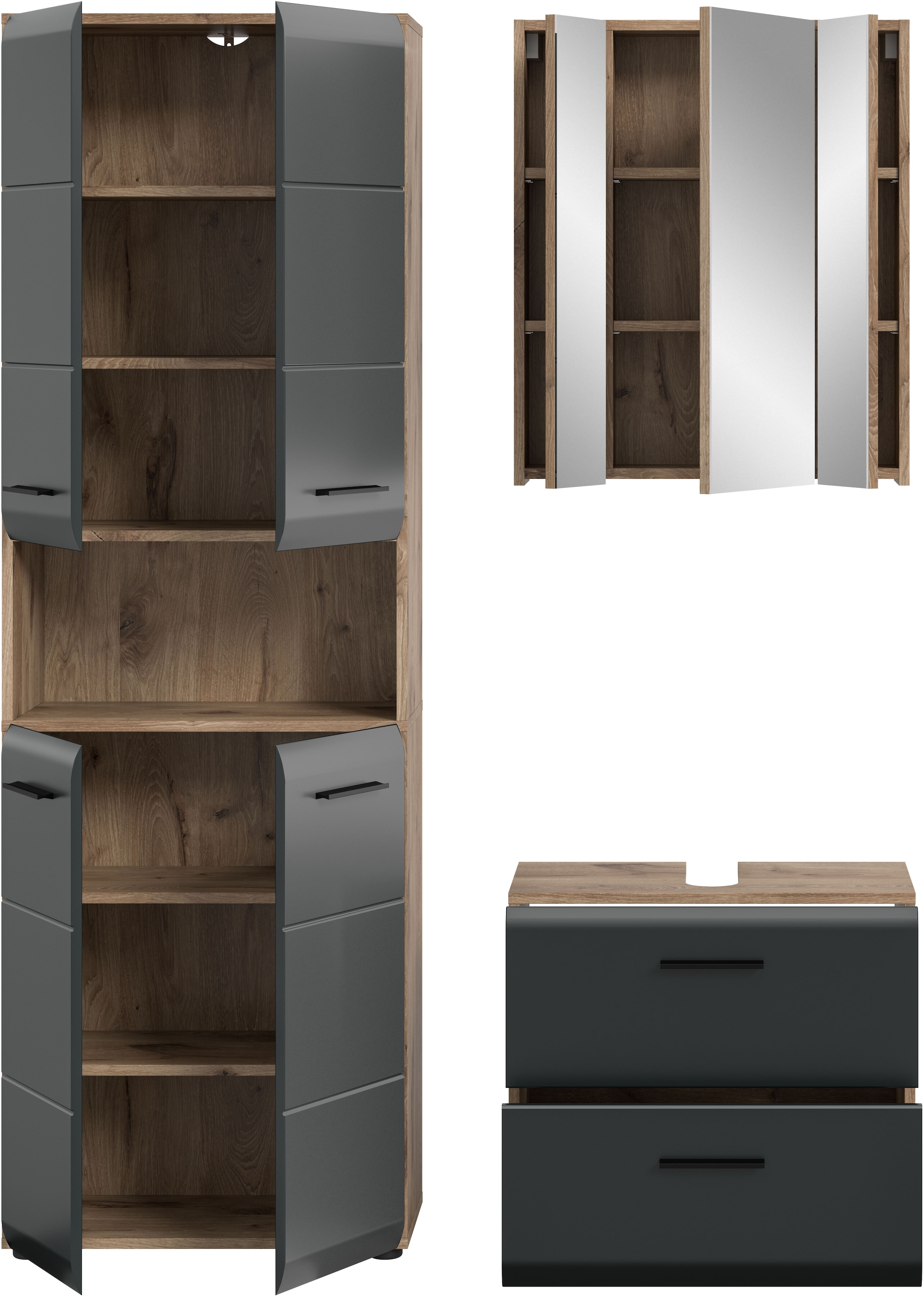 INOSIGN Badmöbel-Set »FLORENZ, TOPSELLER!, 3-teilige Badkombination, hochwertige MDF-Front« Set, best. aus: 1 Hochschrank, 1 Waschbeckenunterschrank, 1 Spiegelschrank, 3 Stk. tlg.