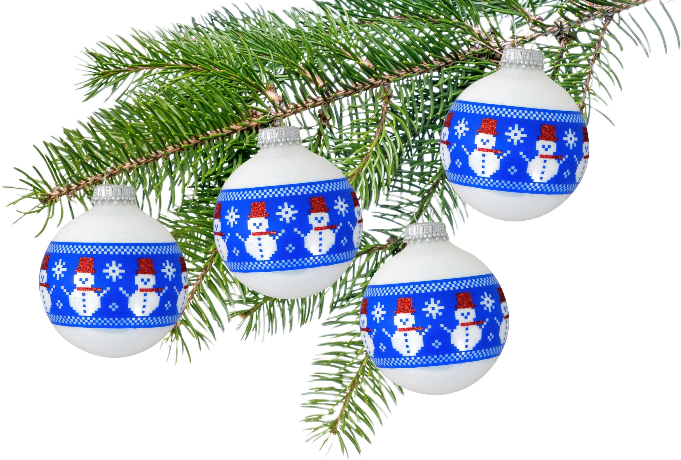 Krebs Glas Lauscha Weihnachtsbaumkugel »Glaskkugeln mit "genähtem" Schneemann Band« Weihnachtsdeko, Christbaumschmuck, Christbaumkugeln aus Glas