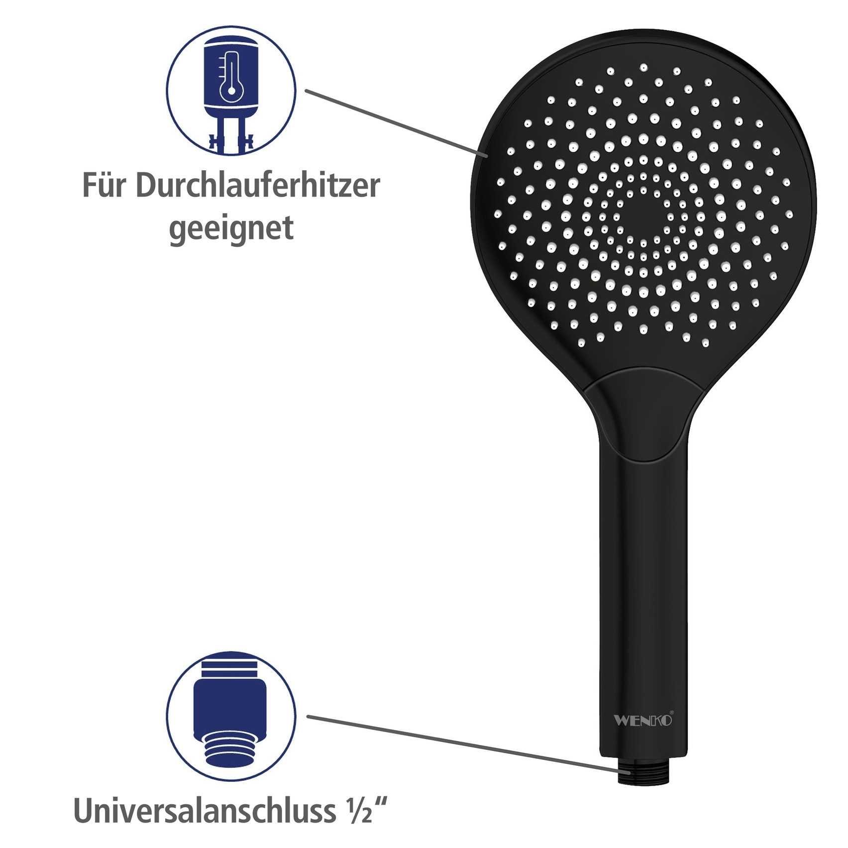 WENKO Handbrause »Watersaving« wassersparender Duschkopf, 3 Strahlarten, Ø 12 cm