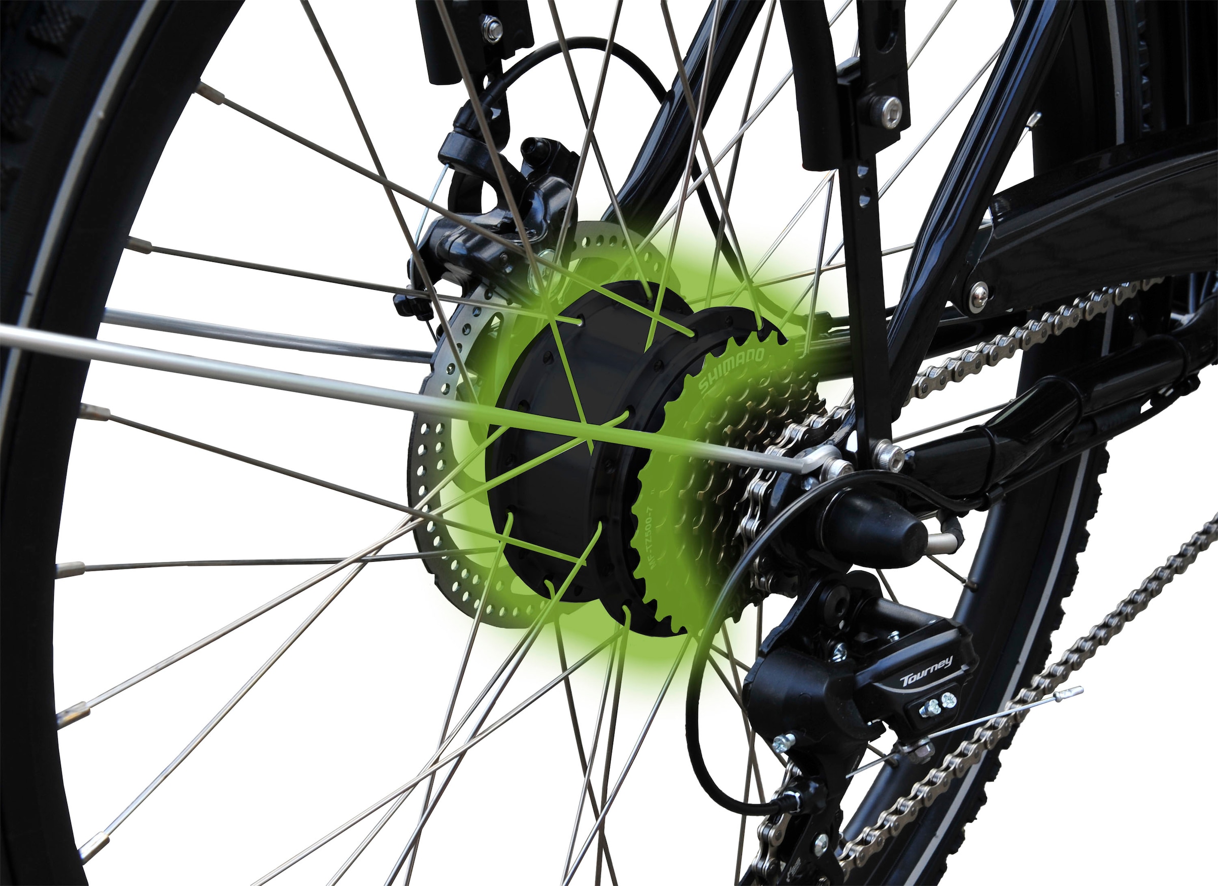 SachsenRad »T1« 7 Gang Shimano Shimano 7-Gang-Kettenschaltung Schaltwerk Kettenschaltung Heckmotor 250 W Alarmanlage, Holz-Transportbox, Mitgelieferte Regenabdeckung