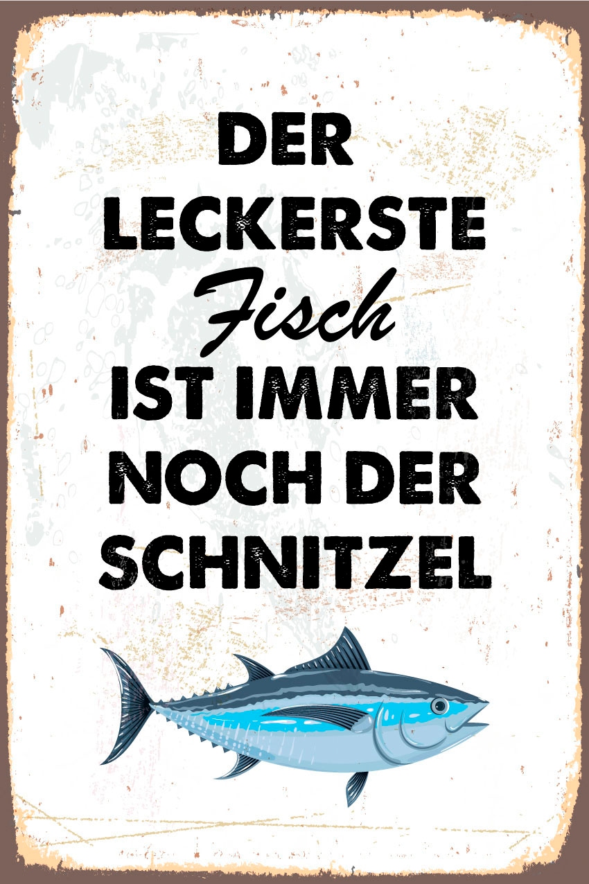 queence Metallbild »Schnitzelfisch«, Schriftzüge, (1 St.), Stahlschilder