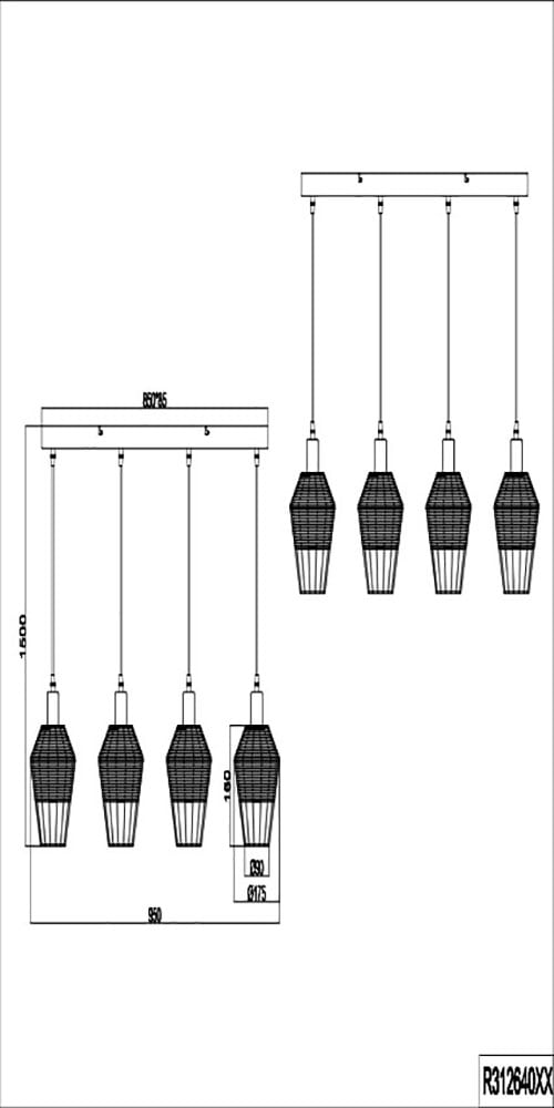 REALITY Leuchten Pendelleuchte »Borka«, 4 flammig, Leuchtmittel E27 | ohne Leuchtmittel, Boho Hängelampe aus Rattan 4-flammig exkl E27 max 40W höhenverstellbar