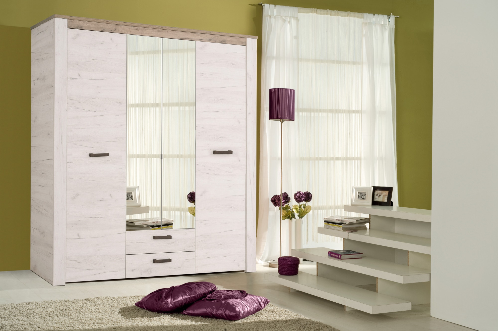 Home affaire Kleiderschrank »Kent, FSC®-zertifizierter Holzwerkstoff, Made in Europe«, Schlafzimmerschrank mit Spiegel und Schubladen, 198,5x55,5x206,5cm