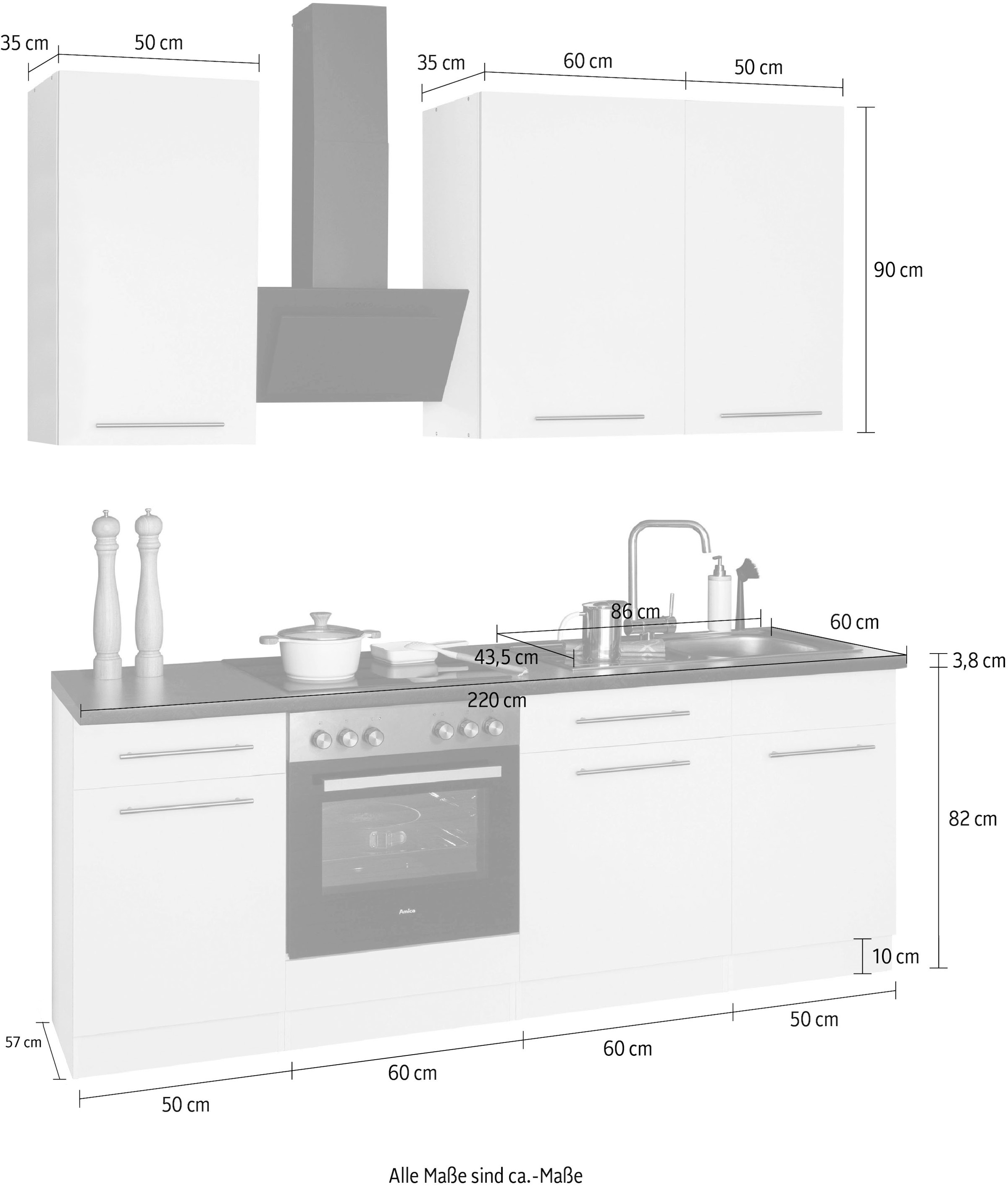 wiho Küchen Küchenzeile »Unna«, mit E-Geräten, Breite 220 cm auf Rechnung  bestellen