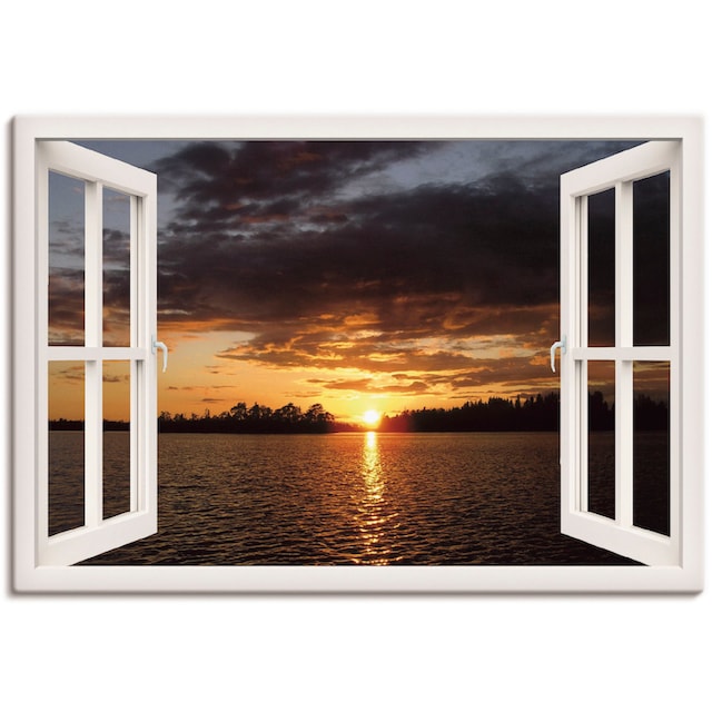 Artland Wandbild »Sonnenuntergang am See mit Fenster«, Seebilder, (1 St.),  als Alubild, Leinwandbild, Wandaufkleber oder Poster in versch. Größen  online kaufen