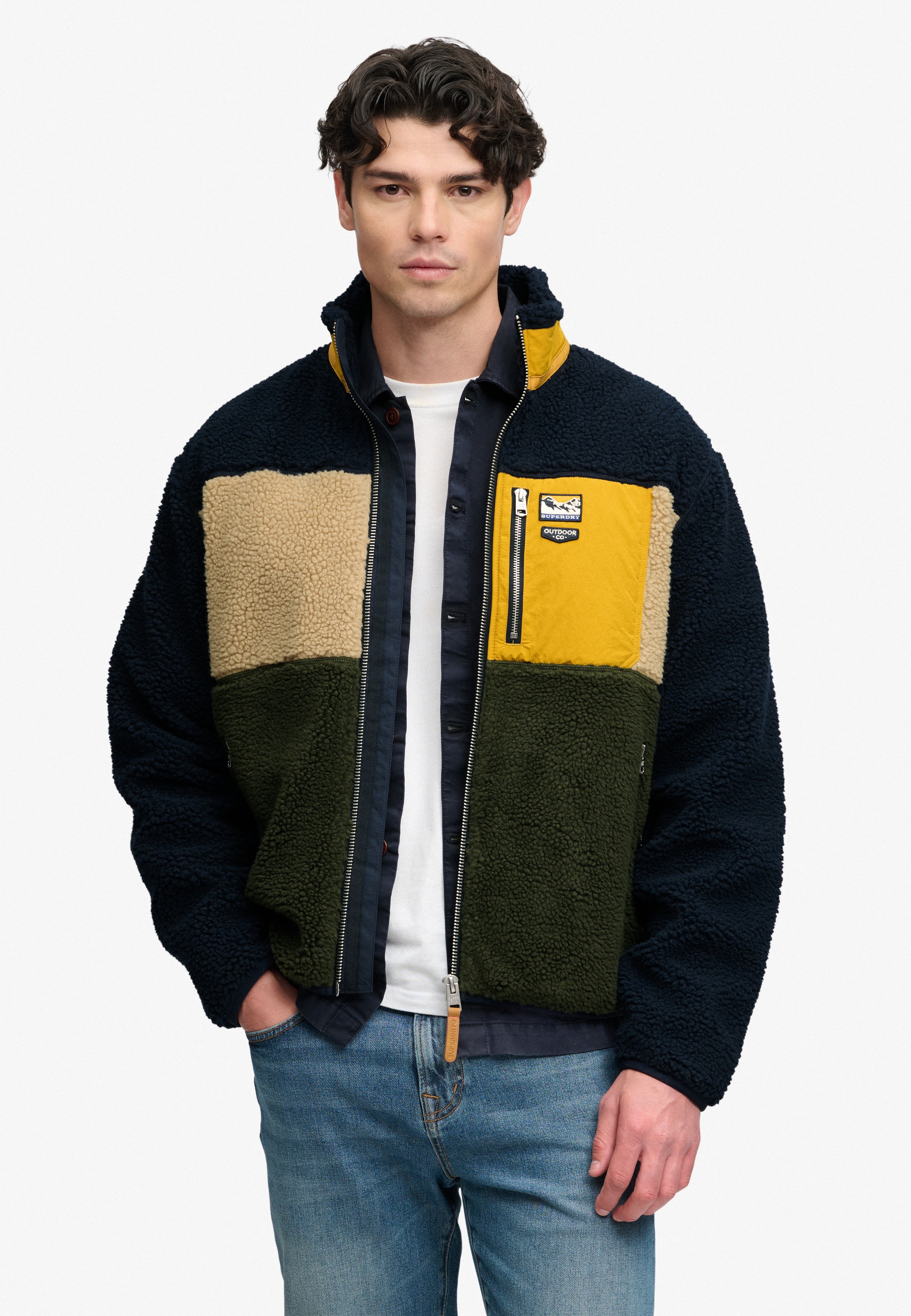Superdry Sweatjacke »COLOUR BLOCK RETRO ZIP FLEECE« Kunstfaser, relaxed fit