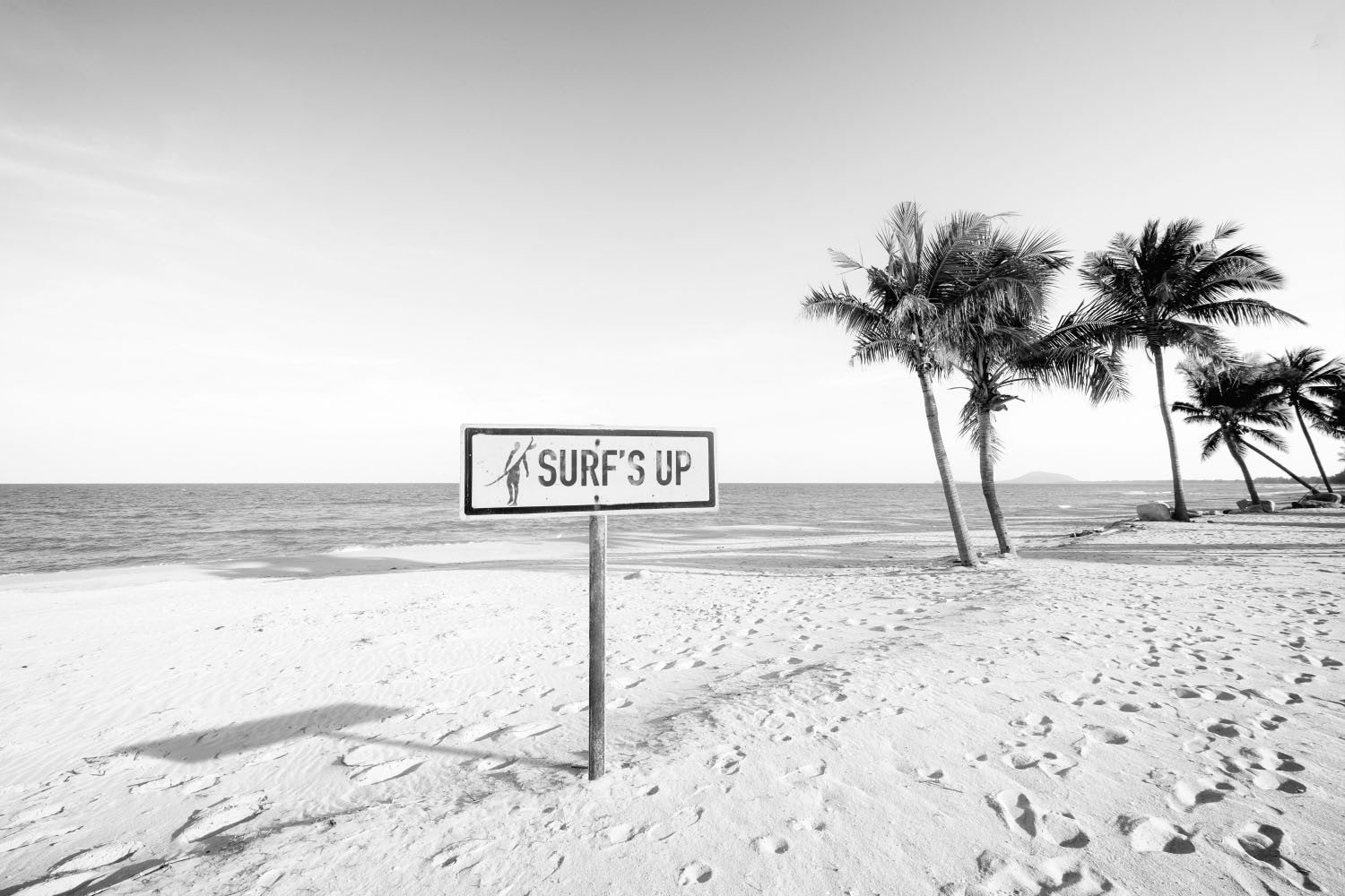 queence Acrylglasbild »Surf's up Strand«, Strand-Strandbilder-Meer-Meer Bilder-Palmen-Schwarz-Weiß, Fine Art-Print in Galeriequalität