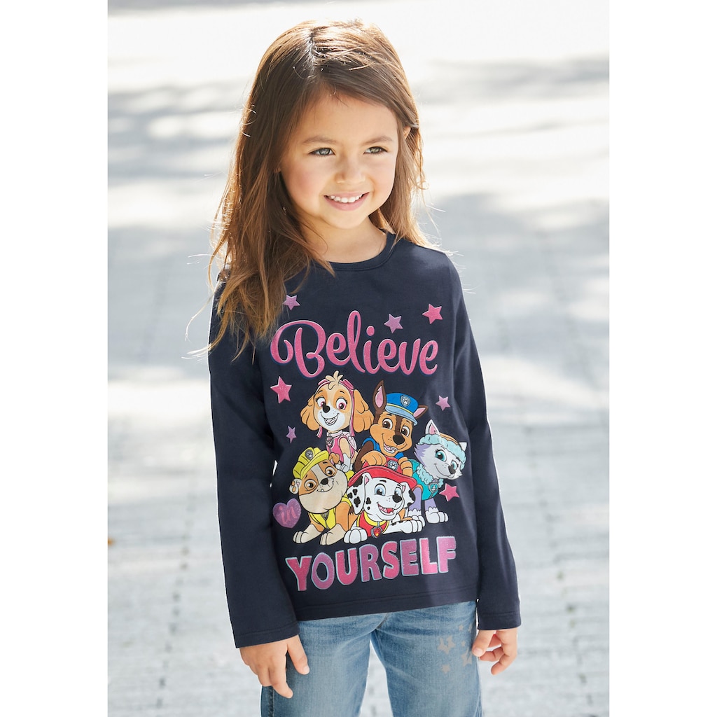 PAW PATROL Langarmshirt, Schriftzug mit PAW PATROL Team