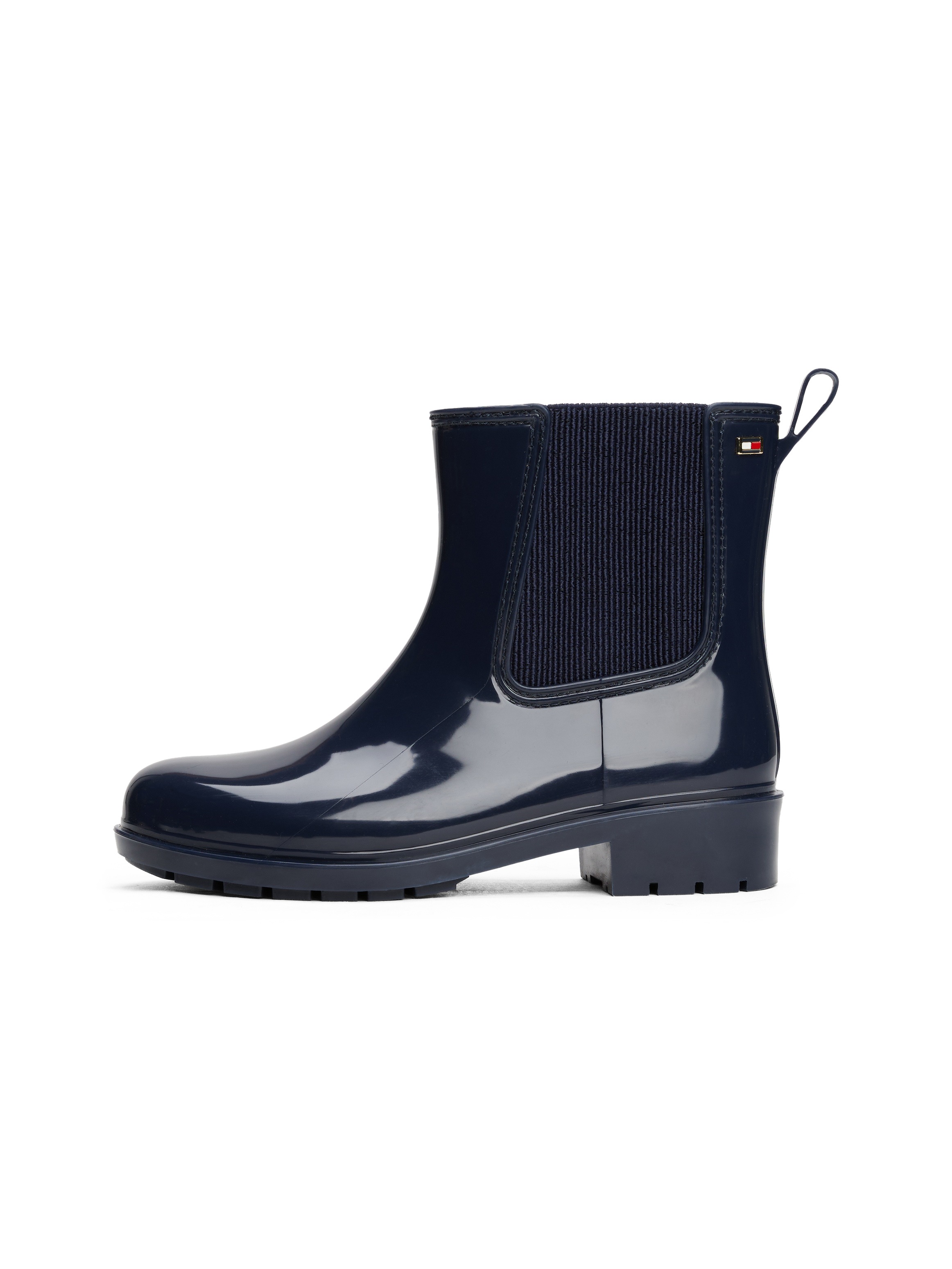 Tommy Hilfiger Chelseaboots »FLAG HARDWARE RAINBOOT«, Blockabsatz, Schlupfboots, Gummistiefel mit Logo-Emblem