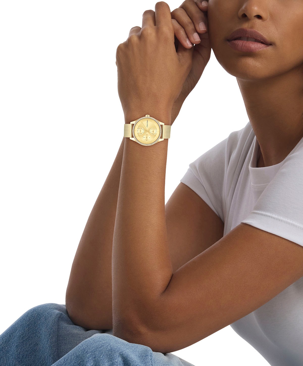 Calvin Klein Multifunktionsuhr »TIMELESS«, Quarzuhr, Armbanduhr, Damen, Datum, Glaskristalle, Edelstahlarmband