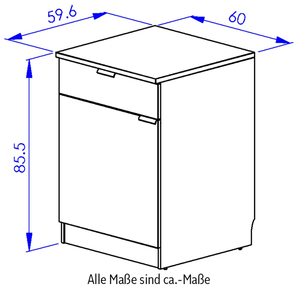 Gami Unterschrank »Eden Küche Unterschrank B.60 1 Tür 1 Schublade« 1 Stk. tlg. Unterschrank mit 1Tür und 1 Schublade Breite 60 cm