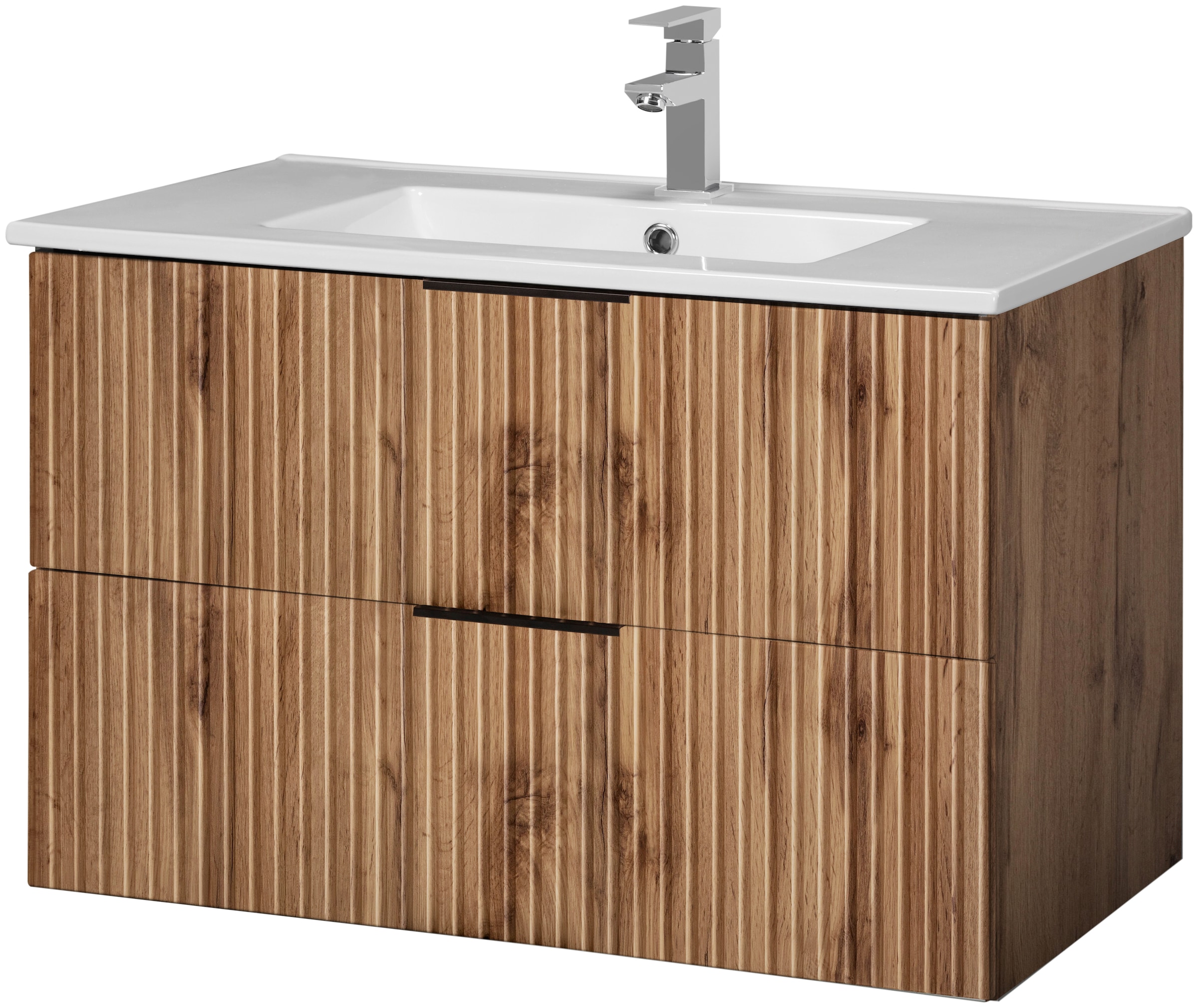 welltime Waschtisch »Trento Badezimmerschrank mit Becken Bestseller«, Badmöbel in Breite 80 cm, Waschplatz mit 2 Schubladen, Badschrank