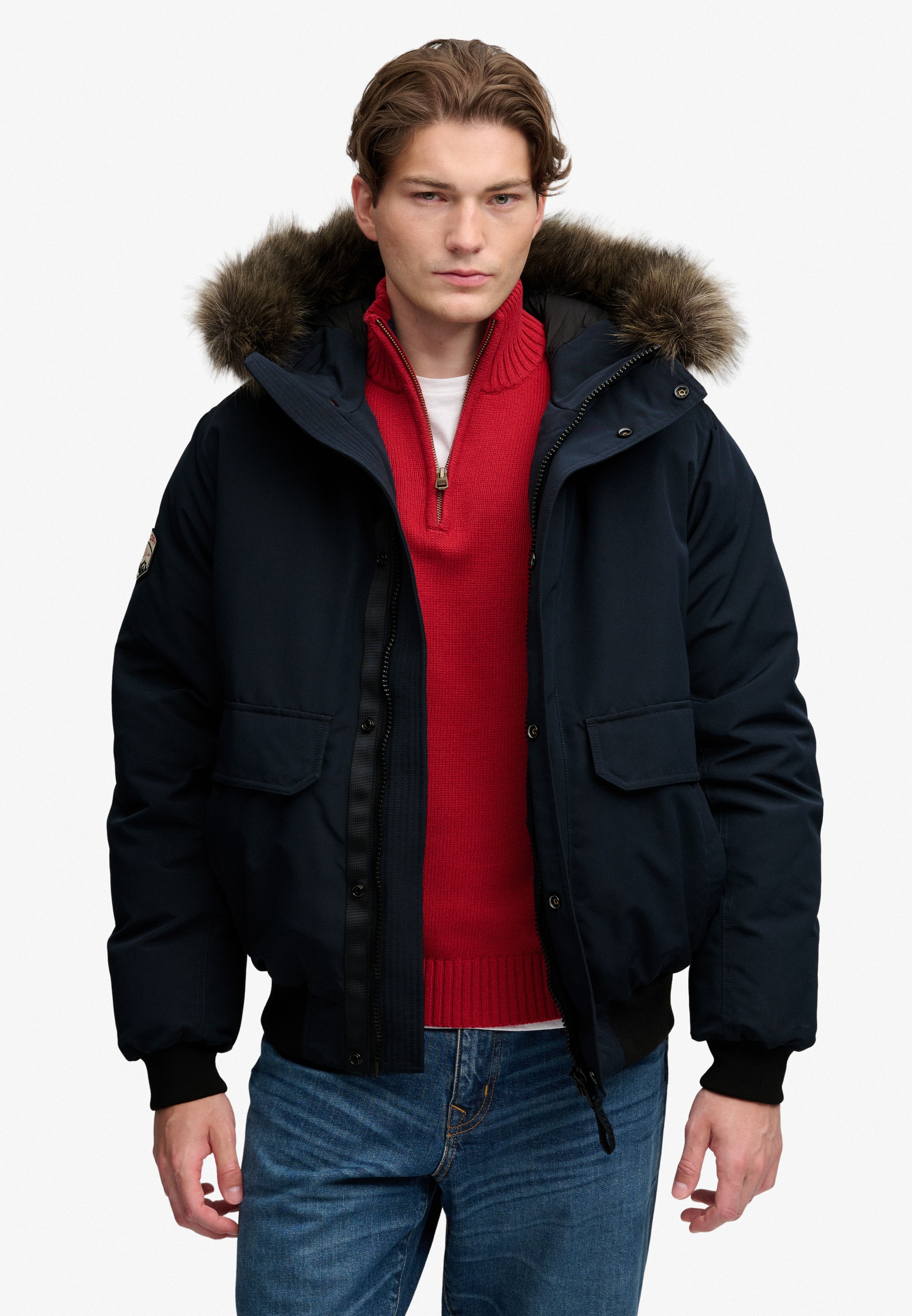 Superdry Bomberjacke »FAUX FUR EVEREST BOMBER JACKET« mit Kapuze Kunstfaser, relaxed fit