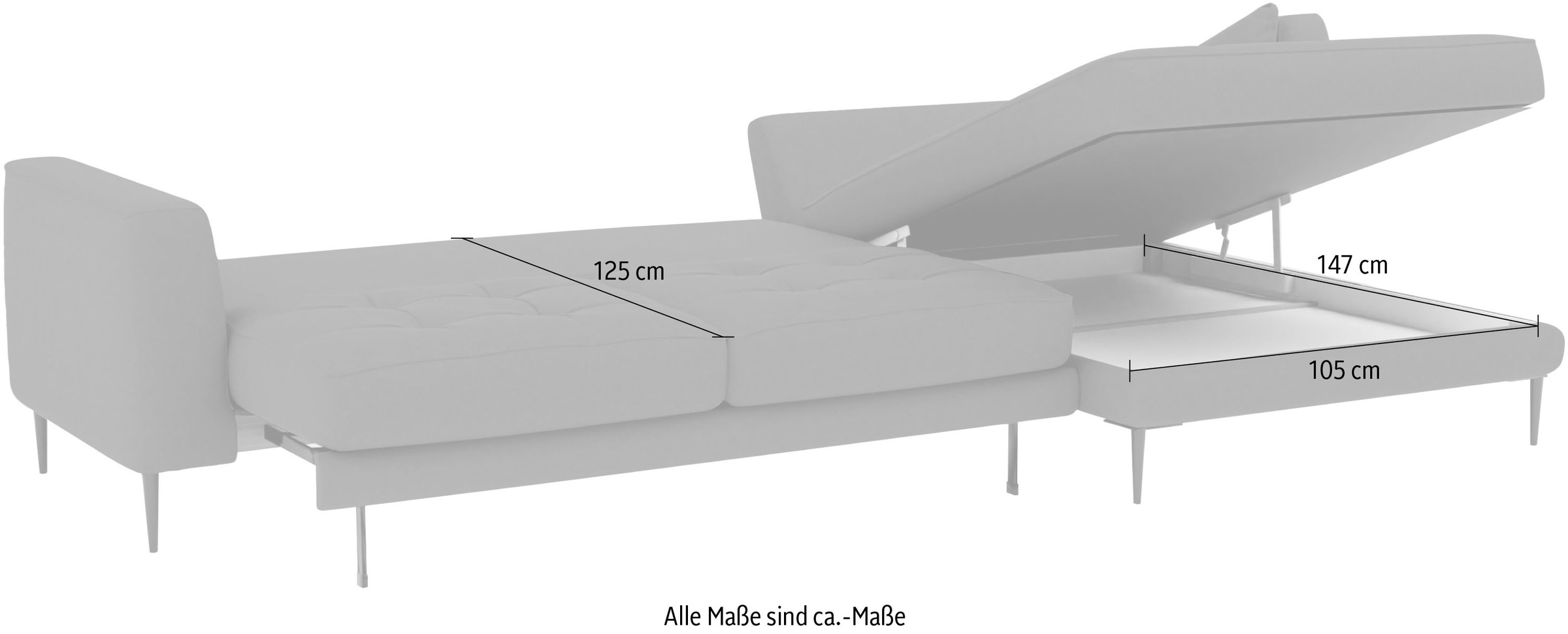TRENDMANUFAKTUR Ecksofa »Luzi, wahlweise mit Schlaffunktion & Bettkasten. L-Form«, Designsofa mit tollem Sitzkomfort, Metallfüße schwarz, Breite 280 cm