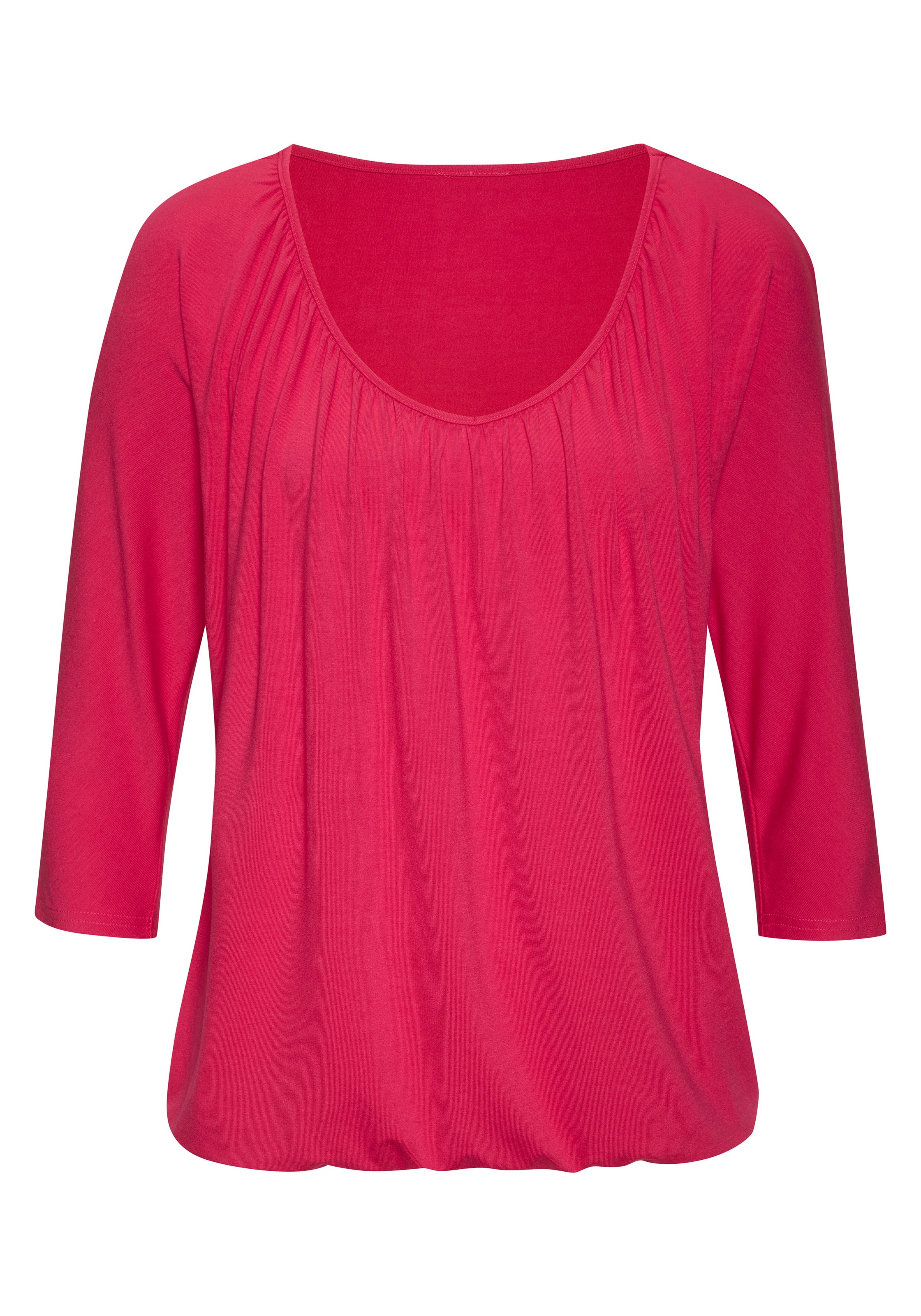 LASCANA 3/4-Arm-Shirt »mit zarter Raffung am Ausschnitt«, aus weichem Viskose-Stretch