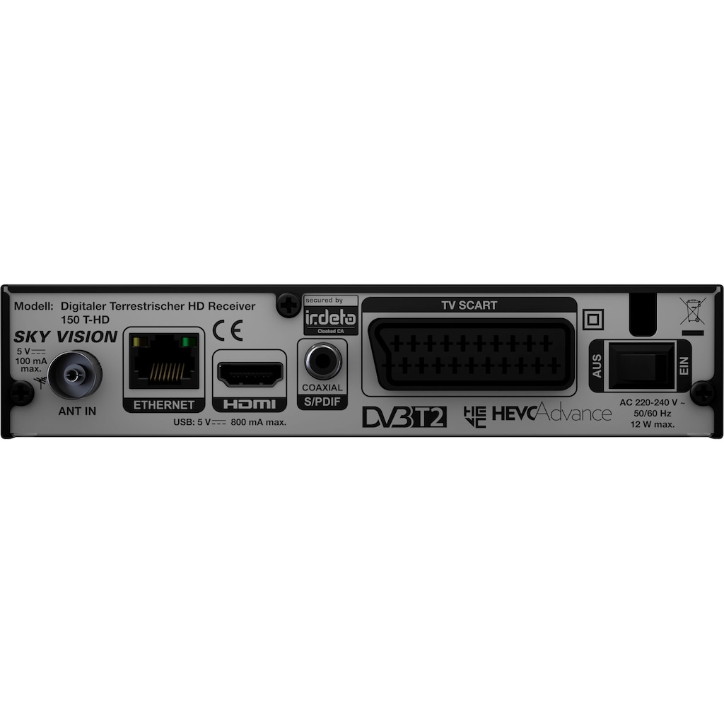 Sky Vision DVB-T2 Receiver »150 T-HD HDTV«, (LAN (Ethernet) EPG (elektronische Programmzeitschrift)-USB-Mediaplayer-Videotext)