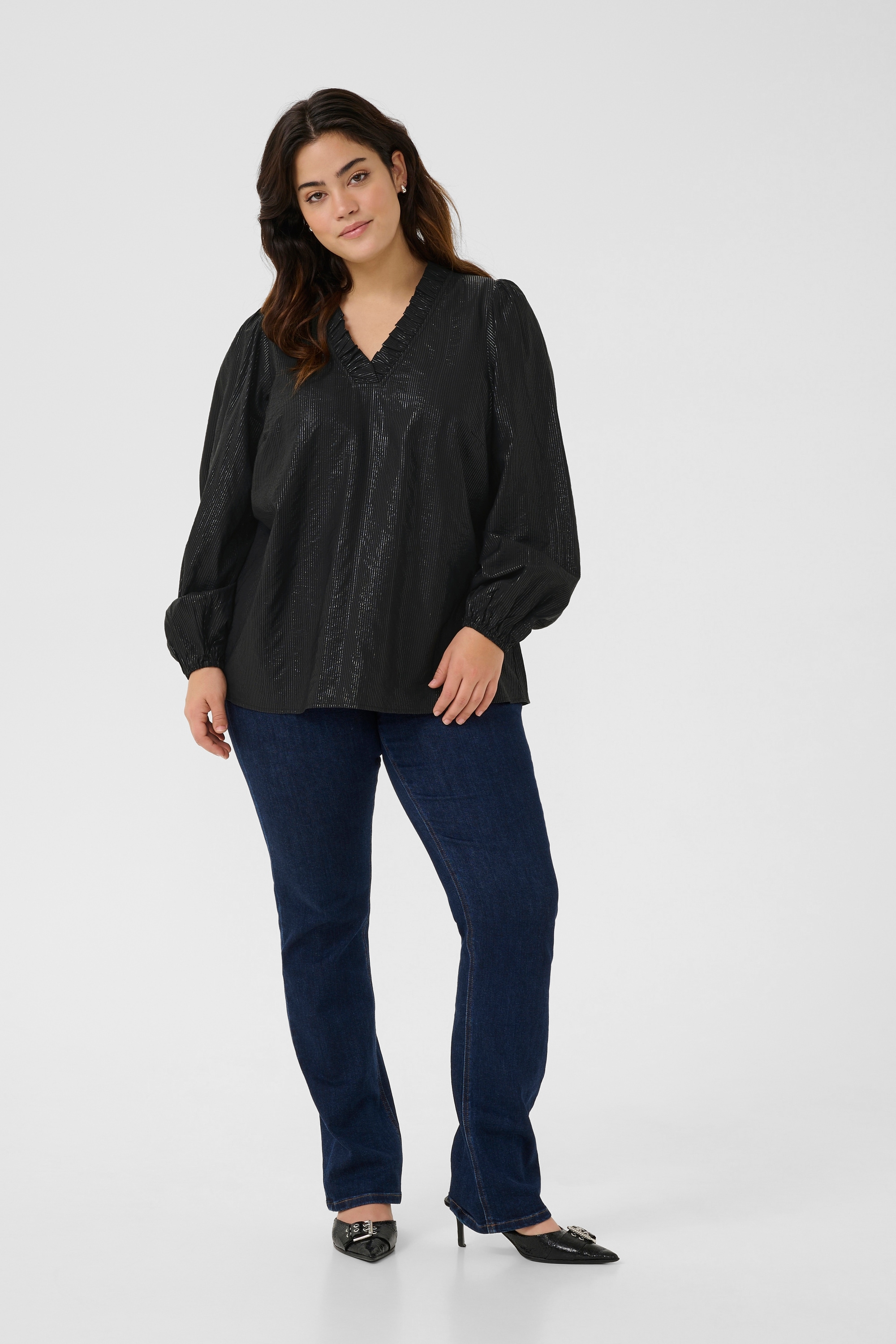 KAFFE Curve Langarmbluse »Damen Langarm-Bluse KCanni«