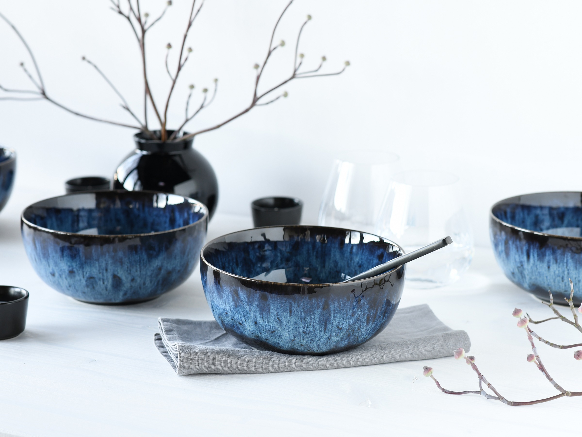 CreaTable Schüssel »Allround Magic Blue, Buddha Bowl, 4-tlg.« 4 aus Steinzeug Moderne Coupeform, Reaktivglasur