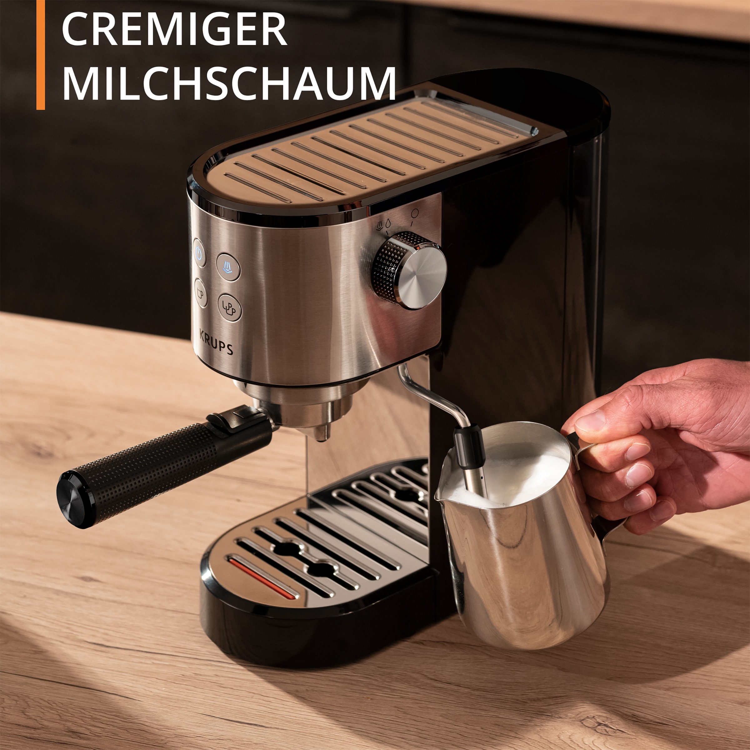 Krups Espressomaschine »XP4418 Virtuoso Essential, Siebträger«, Edelstahl-Applikationen, schlankes kompaktes Design, 2 Filtereinsätze