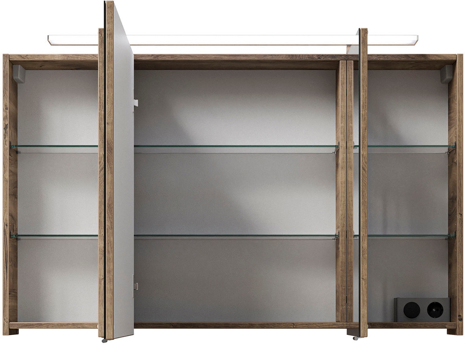 Saphir Badmöbel-Set »Serie 6025 2-teilig Mineralmarmor-Waschtisch mit LED-Spiegelschrank«, (2 St.), Waschplatz 117cm breit, 2 Schubladen, 3 Spiegel-Türen, inkl Türdämpfer