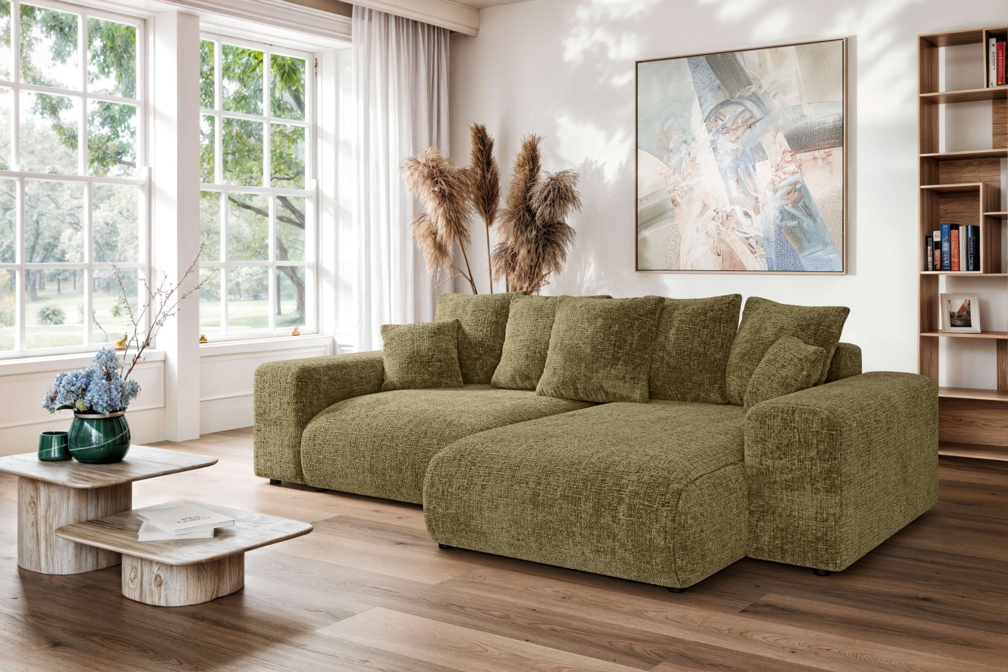 Home affaire Ecksofa »LAKESIDE mit Bettfunktion und Bettkasten, B/T/H 257/166/84 cm«, L-Form, Recamiere beidseitig montierbar, mit Wellenunterfederung