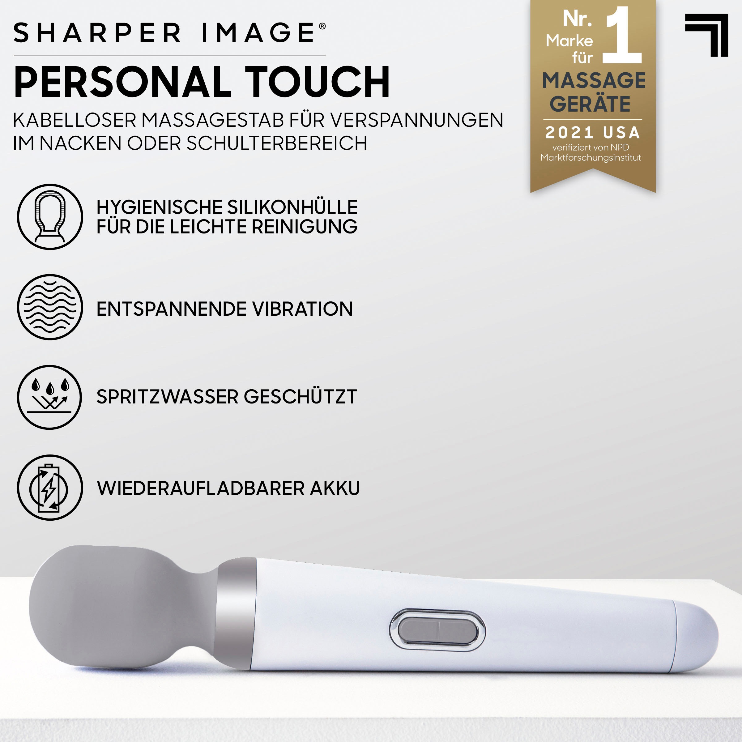 Sharper Image Massagegerät »Kabelloser Tragbarer Ganzkörper Massagestab«, mit mehreren Vibrationsstufen