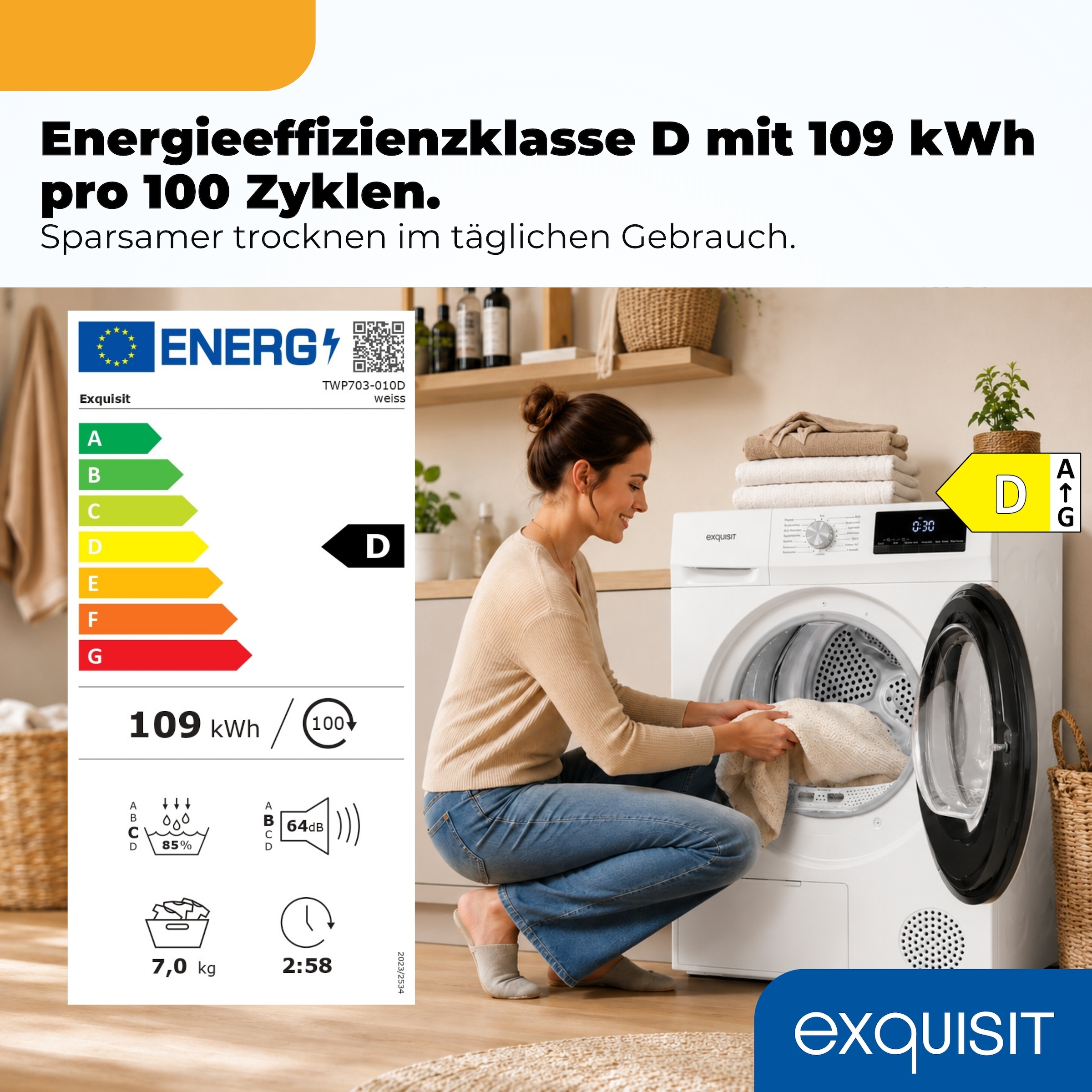 exquisit Wärmepumpentrockner »TWP703-010D« Wärmepumpentechnologie für weniger Energieverbrauch, sehr sparsam