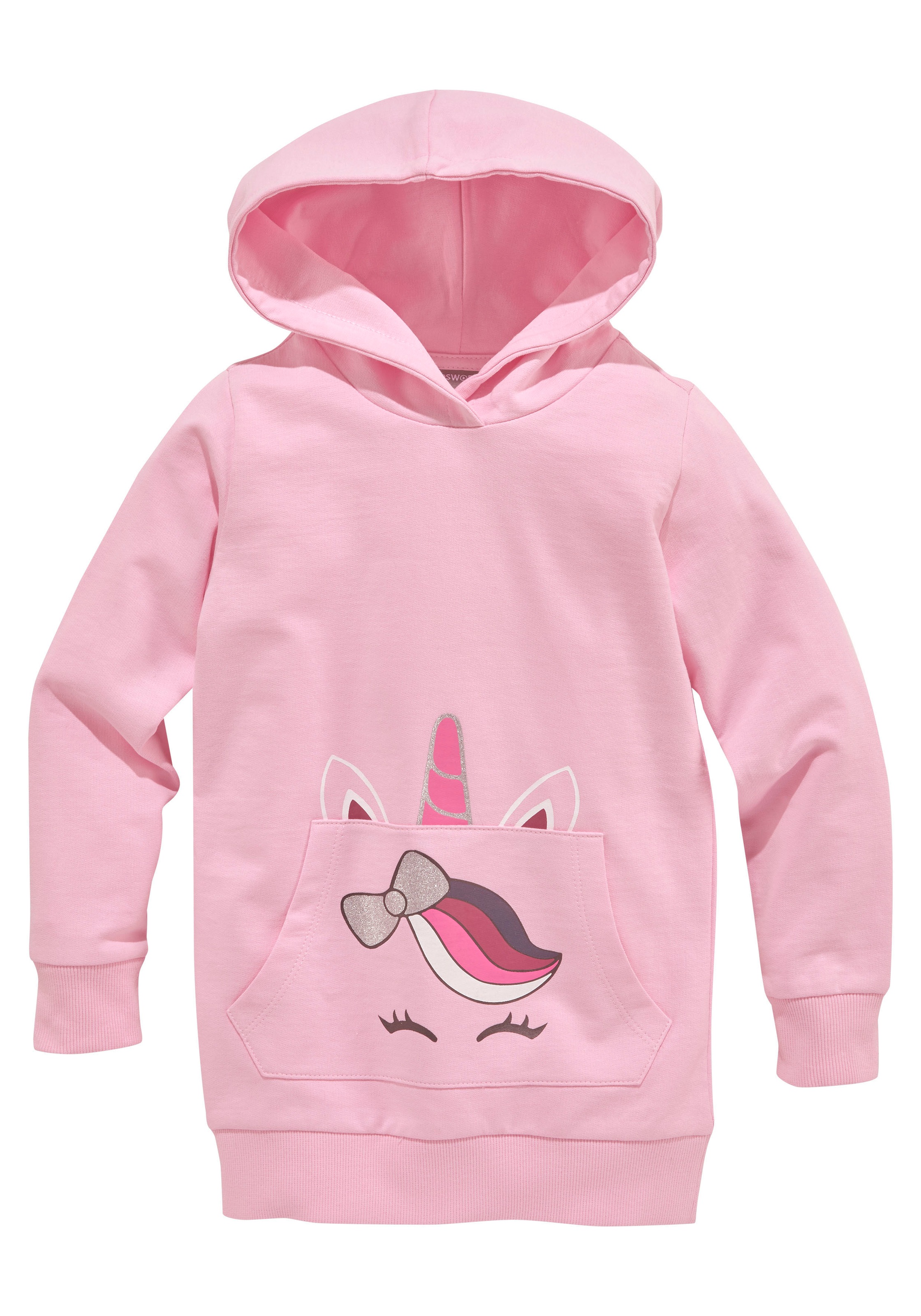 KIDSWORLD Kapuzensweatshirt », Longsweatshirt mit niedlichem Einhorn«, Langarm,  Basic-Passform,  bedruckt,  mit Kapuze,  aus Baumwolle
