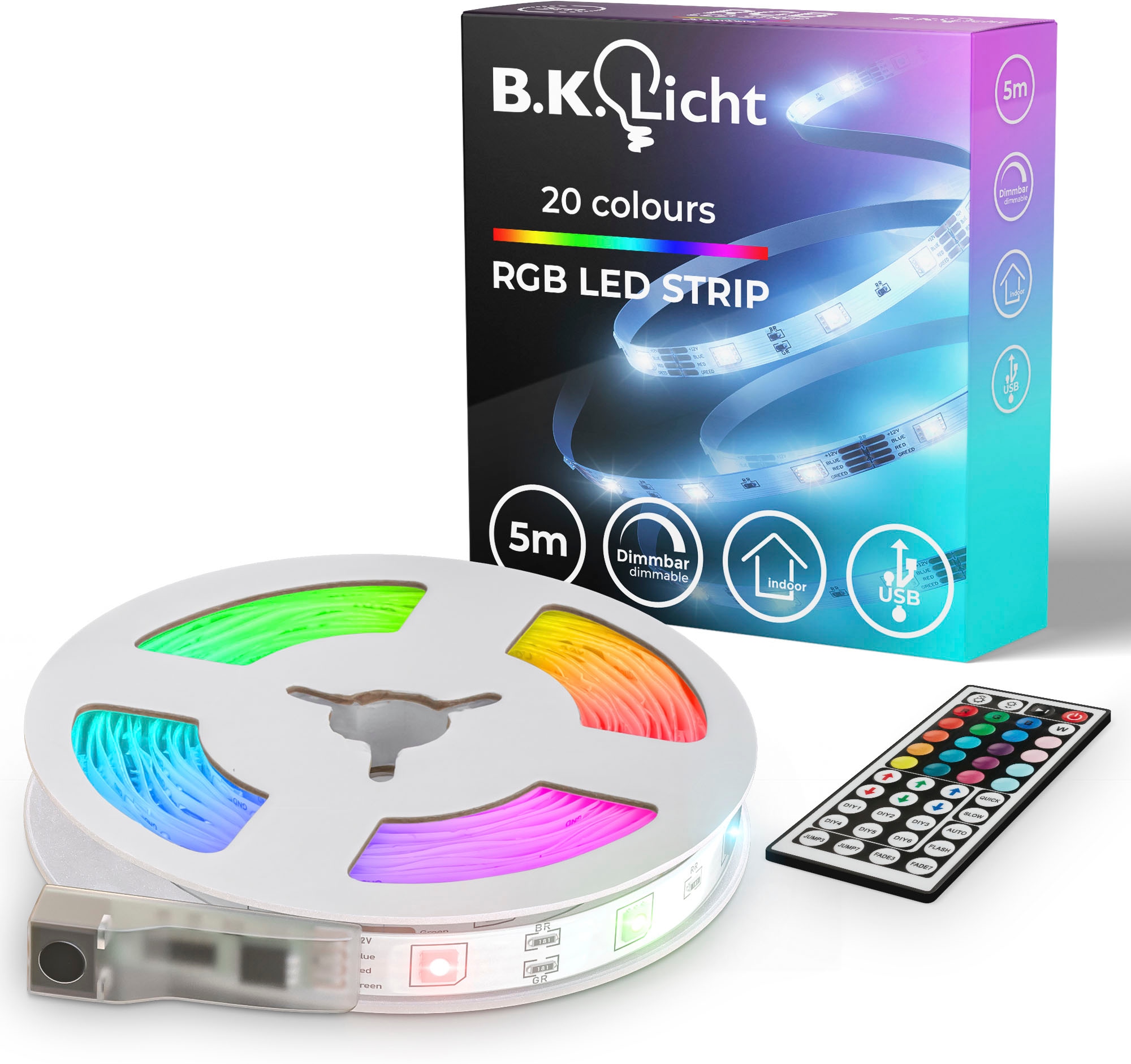 B.K.Licht LED-Streifen »USB LED Strip«, 150 St.-flammig, Lichtleiste, mit Fernbedienung, selbstklebend