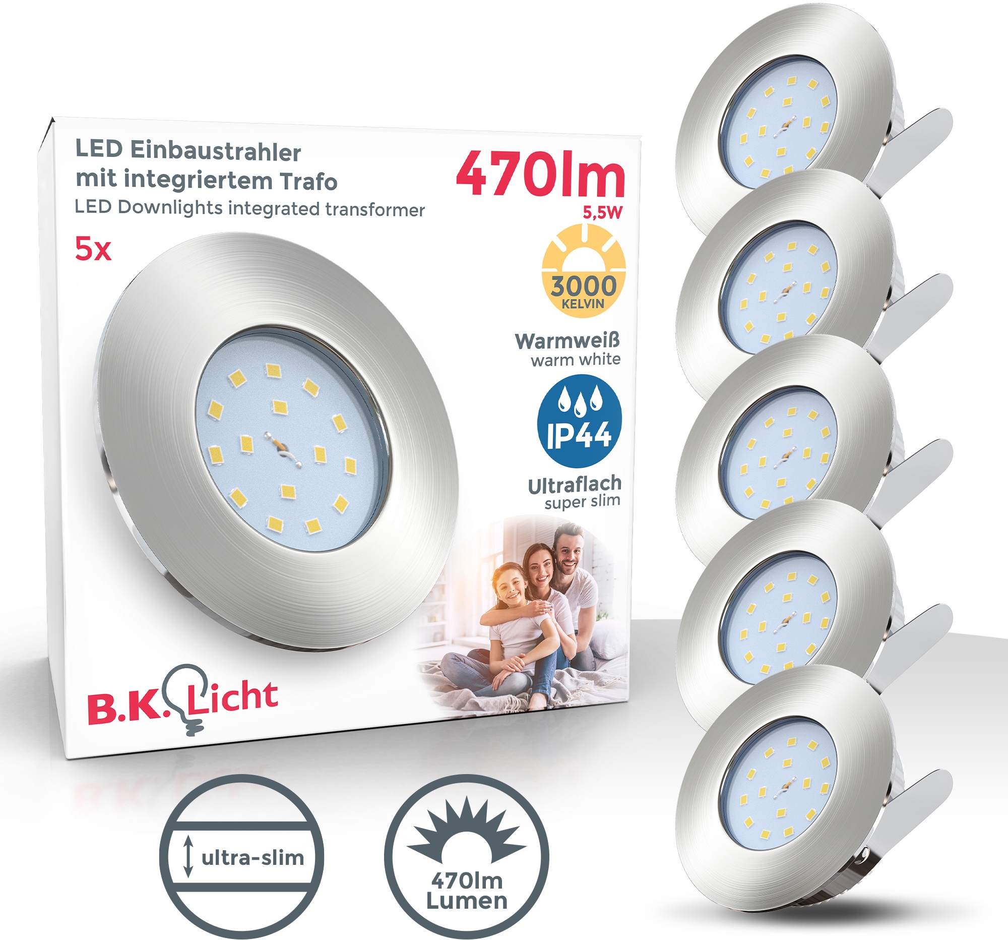 B.K.Licht LED Einbauleuchte bestellen V«, Lumen (30mm), inkl. LED Einbaustrahler, 5W flammig-flammig, flach ultra dimmbar, 5 470 online »Iris