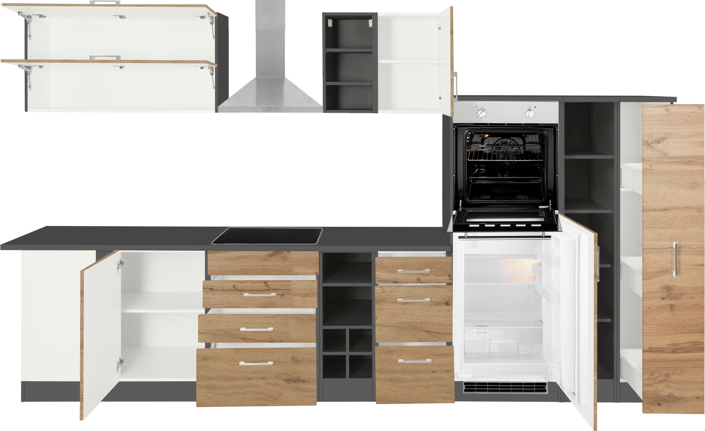 KOCHSTATION Winkelküche »KS-Colmar«, mit E-Geräten, Stellbreite 210/360 cm