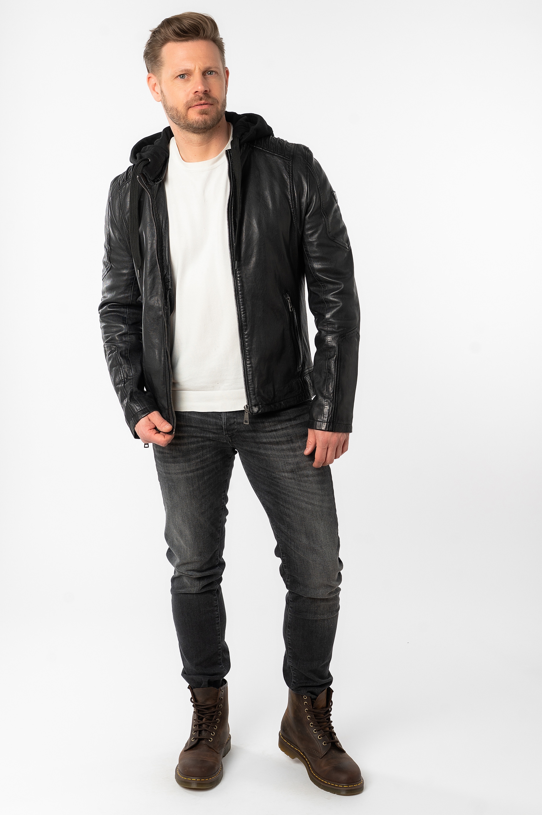 Mauritius Lederjacke »MMUbaldo SF« mit Kapuze mit abnehmbarer Jerseykapuze