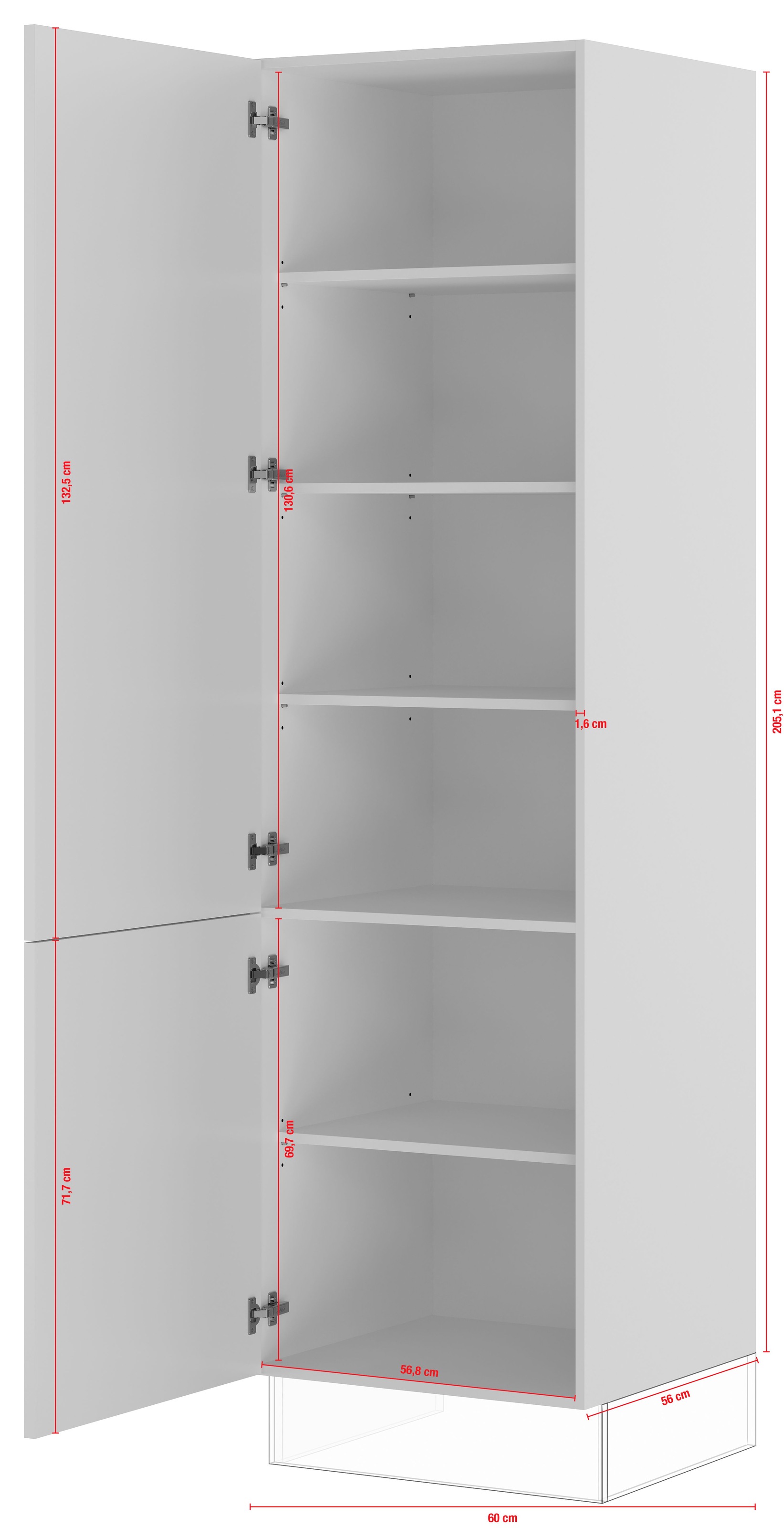IMPULS KÜCHEN Seitenschrank »"Valencia", Breite/Höhe: 60/205,1 cm« vormontiert, mit Drehtüren, mit verstellbaren Fachböden