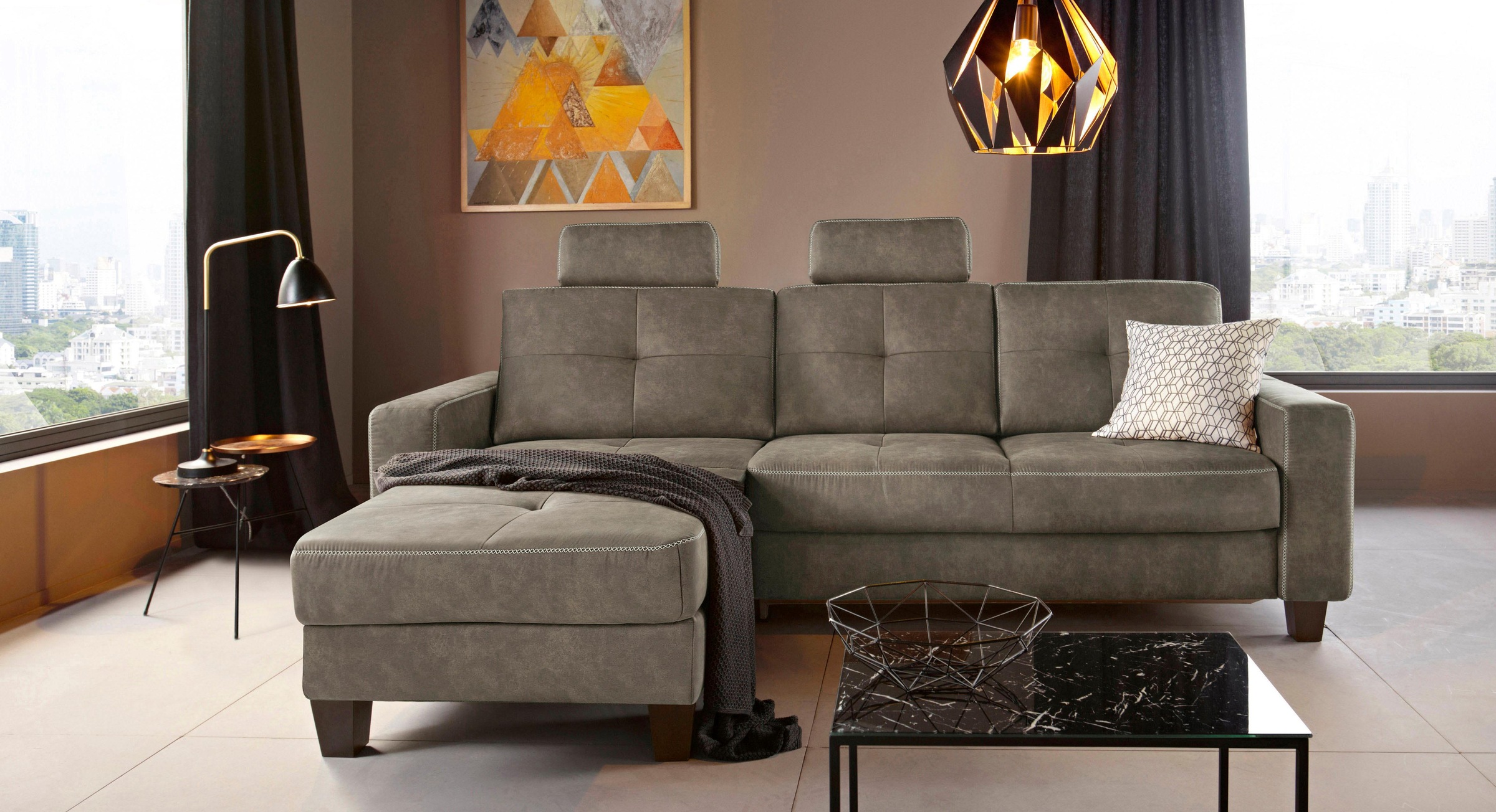 Places of Style Ecksofa »Varese L-Form«, wahlweise mit Bettfunktion und Vorziehfunktion